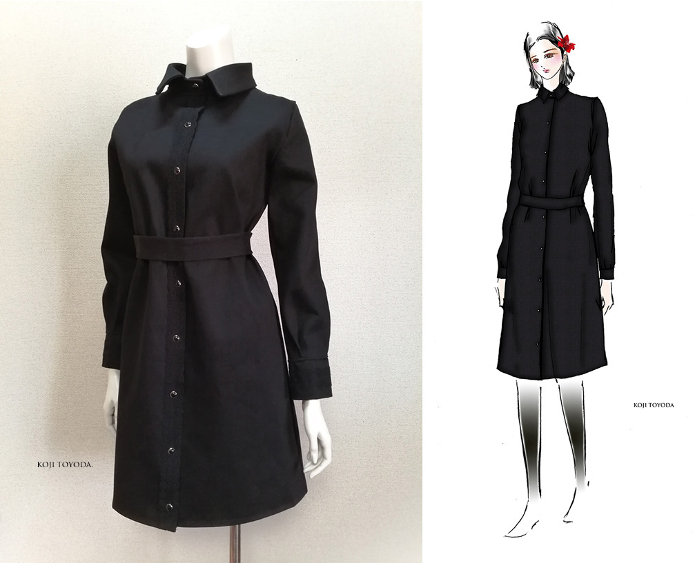 1点もの デザイン画付き 岡山産デニム 黒 シャツ型コートワンピース Koji Toyoda Iichi ハンドメイド クラフト作品 手仕事品の通販 1点もの デザイン画付き 岡山産デニム 黒 シャツ型コートワンピース Koji Toyoda Iichi ハンドメイド クラフト作品 手仕事品の通販