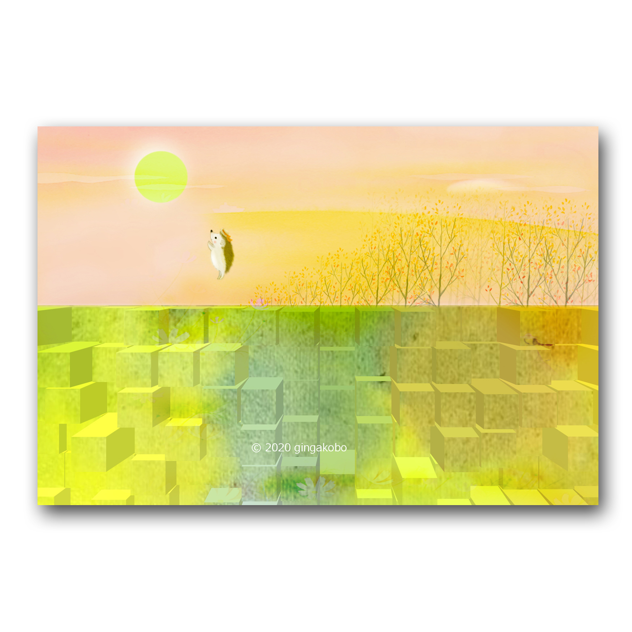 夕日の隙間に故郷があるはず ハリネズミ ほっこり癒しのイラストポストカード2枚組 No 1211 Iichi ハンドメイド クラフト作品 手仕事品の通販