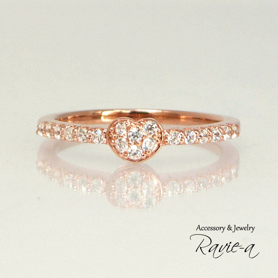 ハートリング ピンクゴールド キュービックジルコニア シルバー925 パヴェリング 大人可愛い フェミニン 華奢 指輪 Iichi ハンドメイド クラフト作品 手仕事品の通販