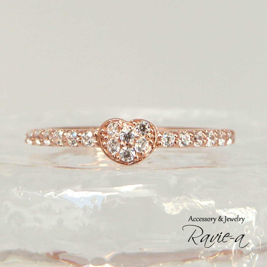 ハートリング ピンクゴールド キュービックジルコニア シルバー925 パヴェリング 大人可愛い フェミニン 華奢 指輪 Iichi ハンドメイド クラフト作品 手仕事品の通販