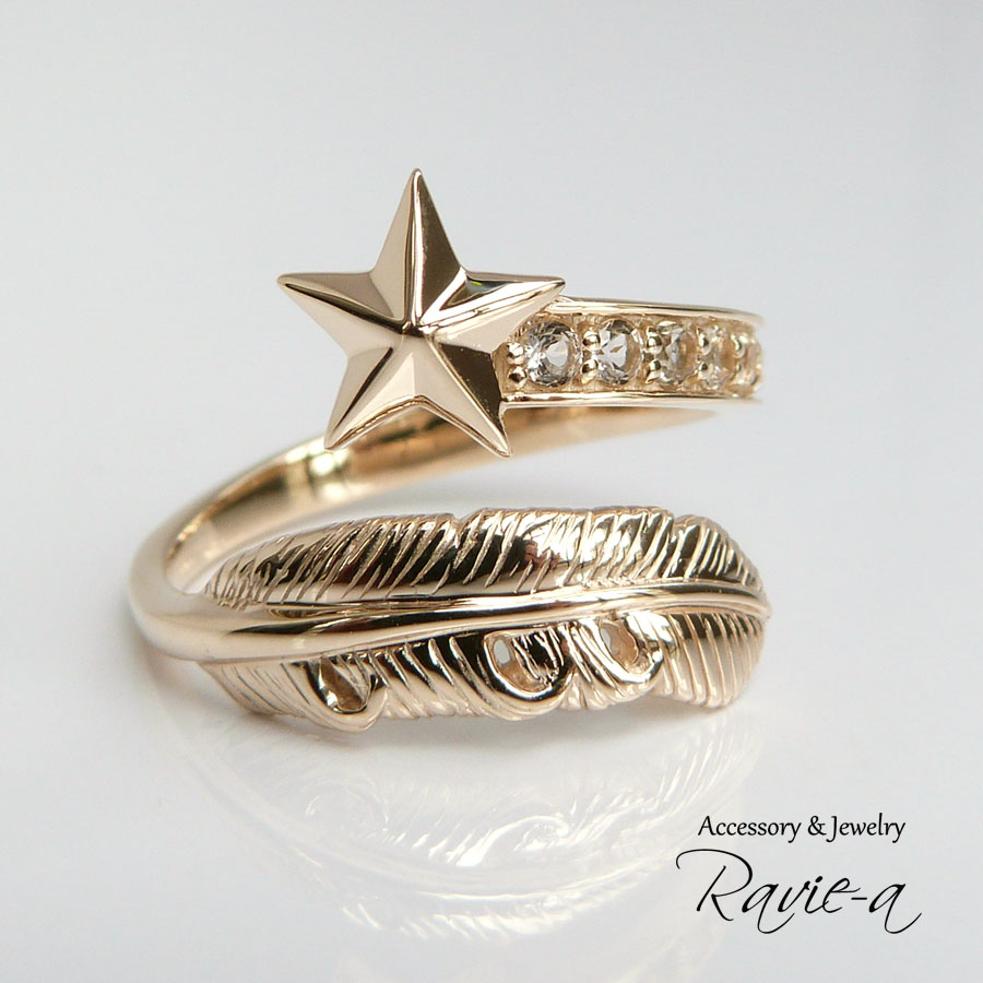 メンズ フェザーリング 羽根 リング 指輪 ゴツめリング ホワイトトパーズ ゴローズ好き セミオーダー可能 Iichi ハンドメイド クラフト作品 手仕事品の通販