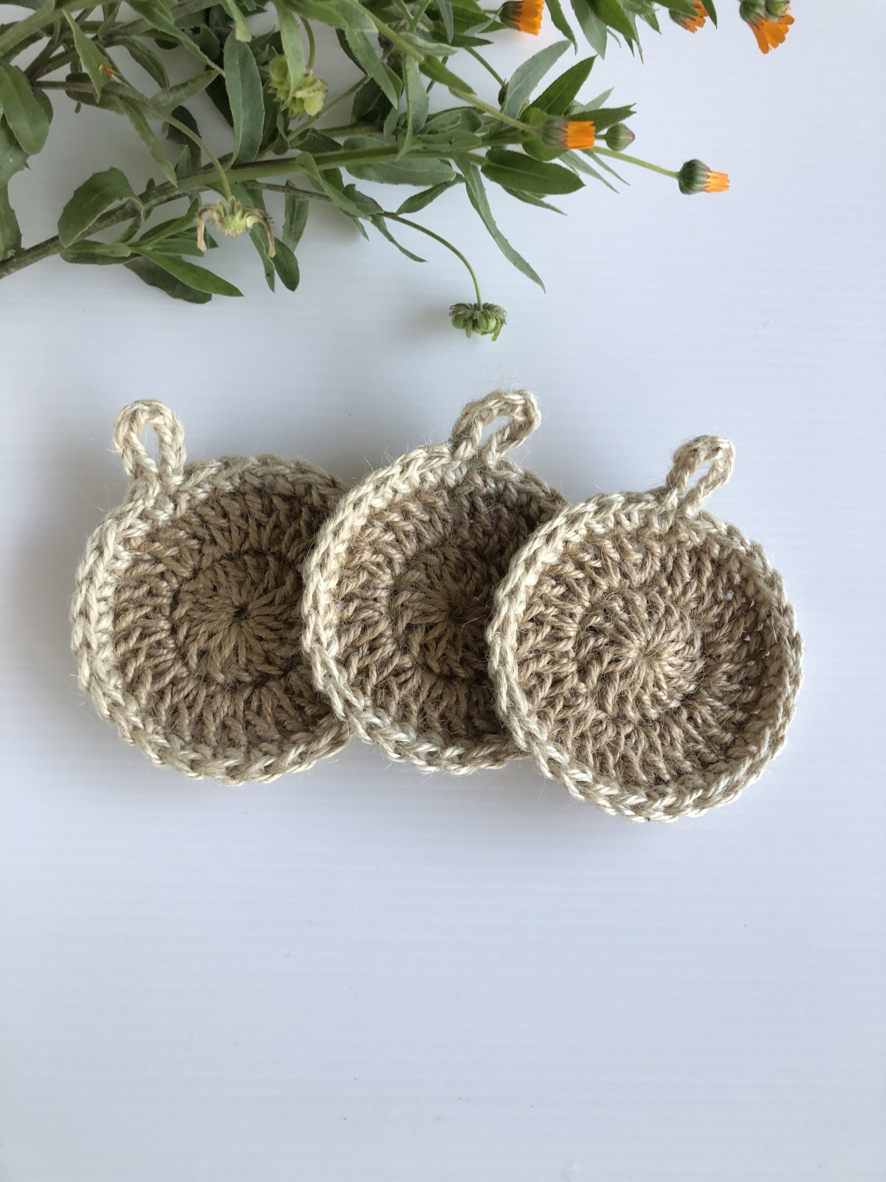 麻紐コースター 麻紐たわし ナチュラル バイカラー 3枚セット Iichi ハンドメイド クラフト作品 手仕事品の通販