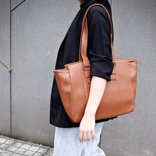 トートバッグ ショルダーバッグ レディース バッグ 通勤 レザー 防水 13インチノートパソコン収納 Iichi ハンドメイド クラフト作品 手仕事品の通販