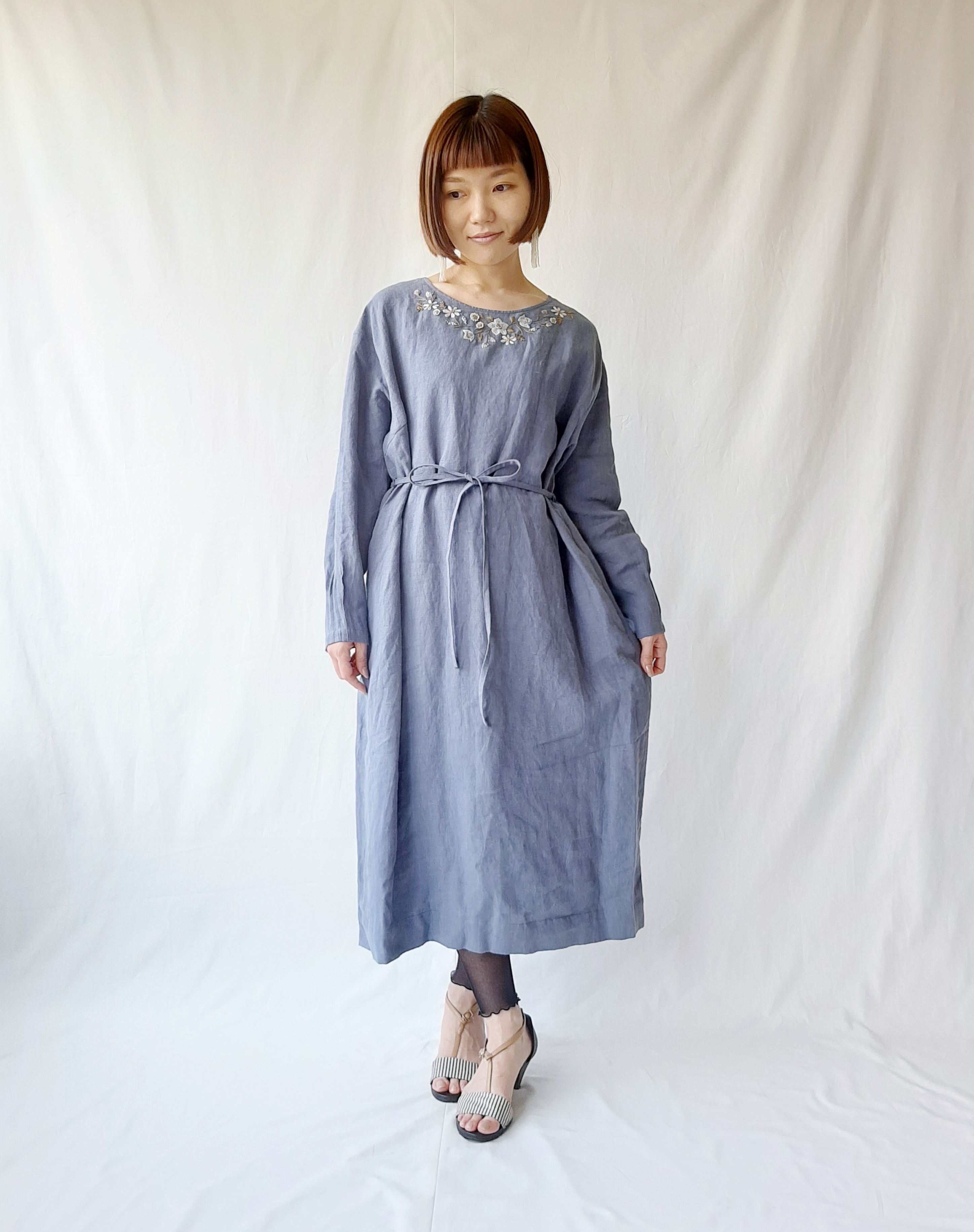 フリーサイズ 刺繍リネンワンピース Layla Iichi ハンドメイド クラフト作品 手仕事品の通販