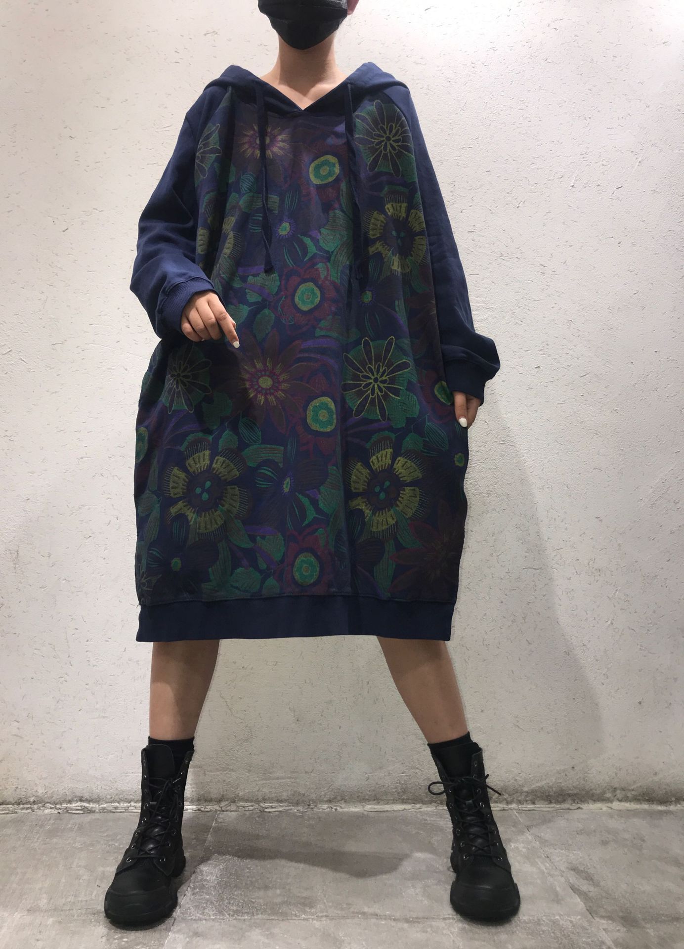 大きいサイズ 花柄フード付きワンピース Iichi ハンドメイド クラフト作品 手仕事品の通販