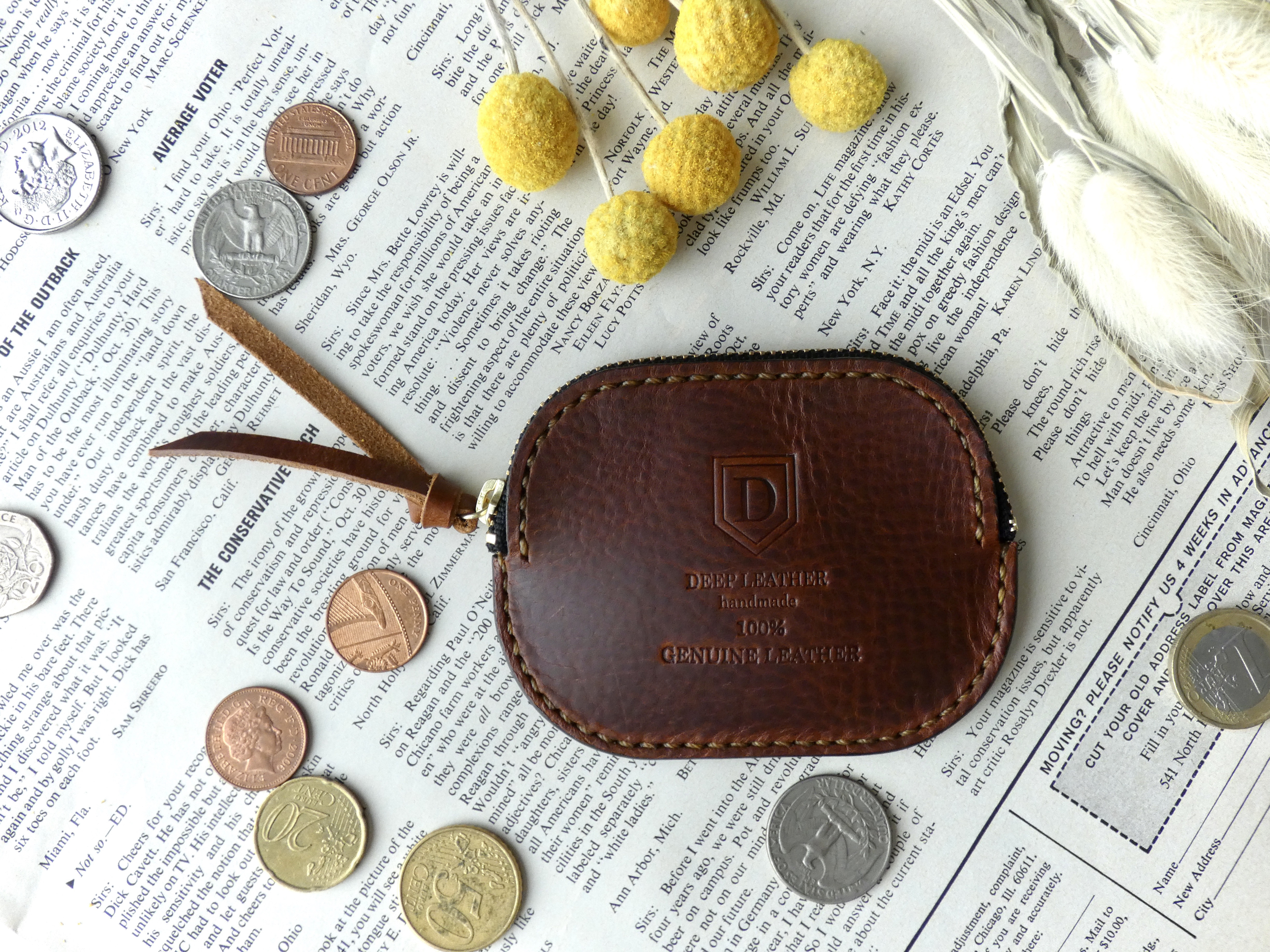イタリア革のコインケース ダークブラウン Iichi ハンドメイド クラフト作品 手仕事品の通販