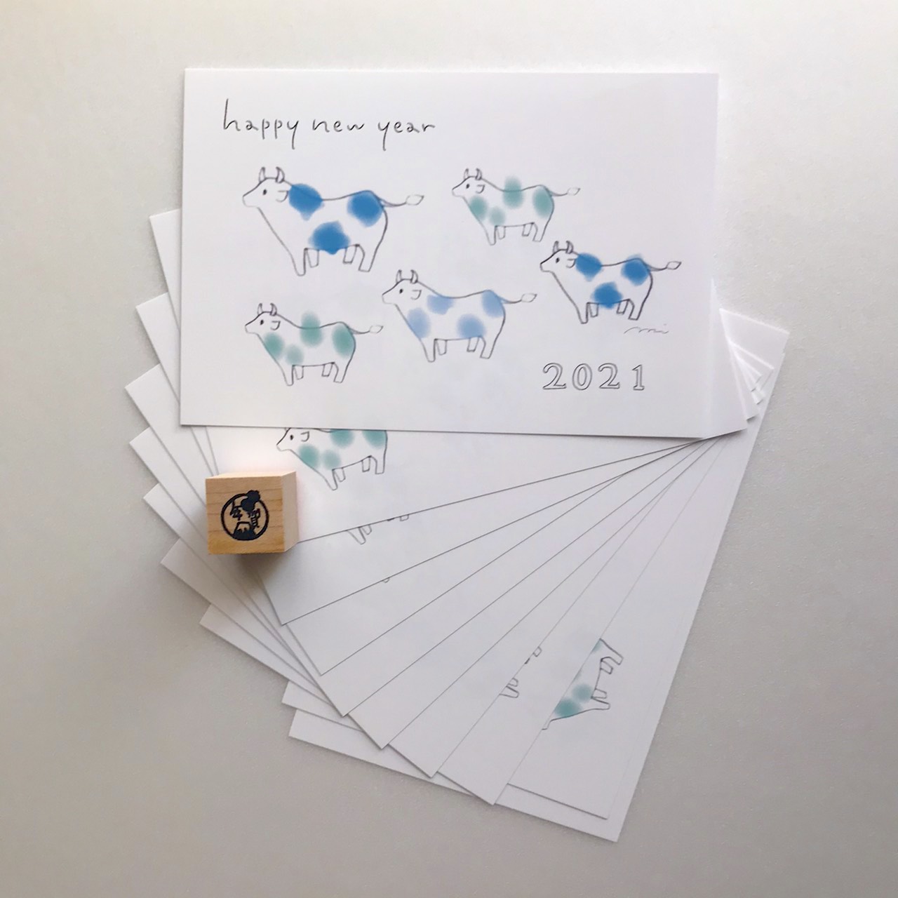 年賀 スタンプおまけつき 年賀状 空の牧場 ポストカード10枚セット Iichi ハンドメイド クラフト作品 手仕事品の通販