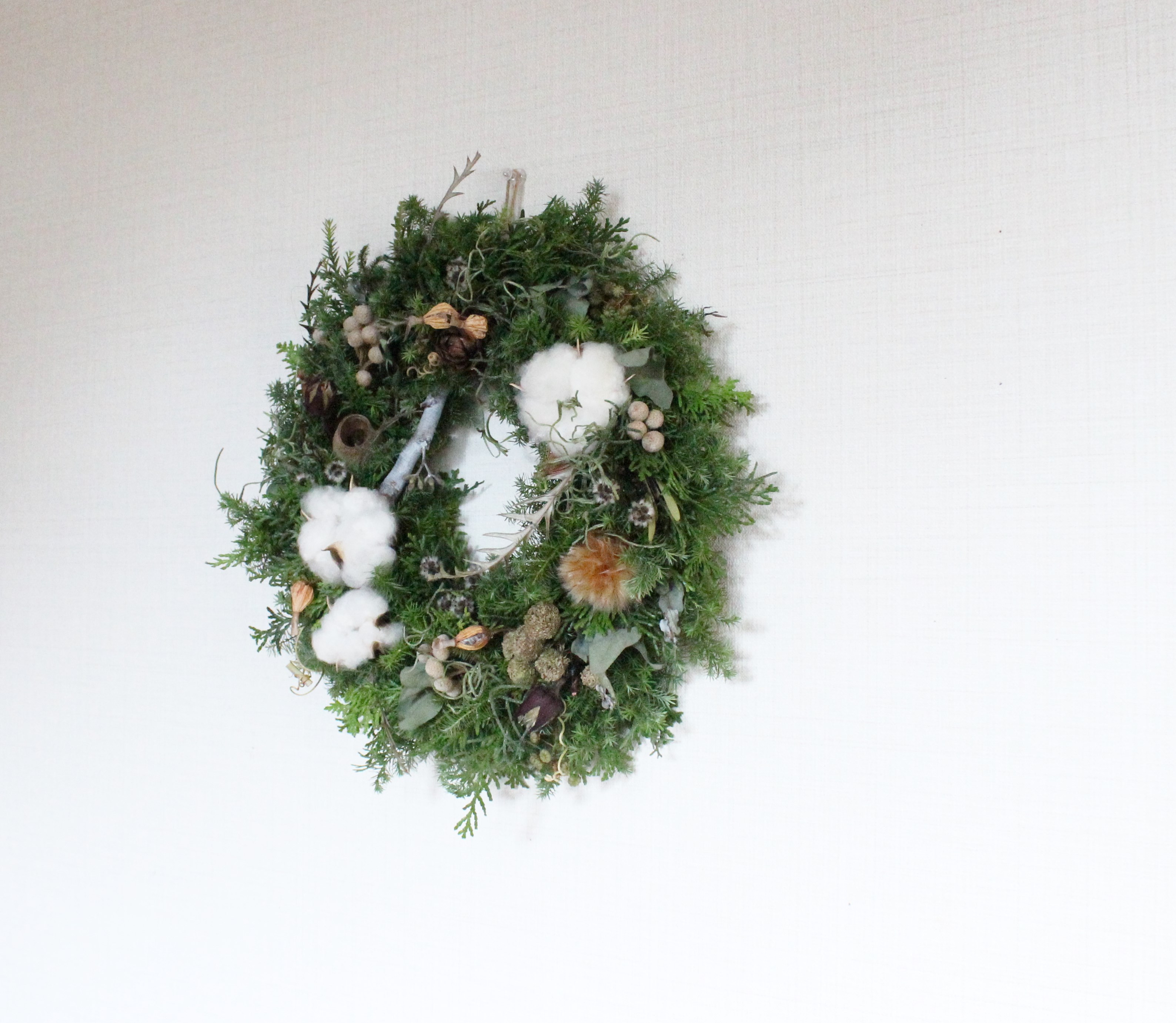 クリスマス】枝と綿花がポイントのクリスマスリース 冬リース 