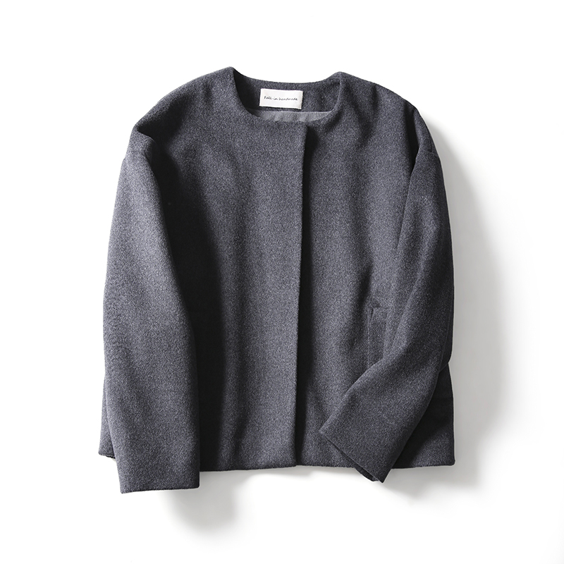 周りと差のつくウールショートコート フリース裏地 ウールコート ダークグレー 1105 ２ Iichi ハンドメイド クラフト作品 手仕事品の通販