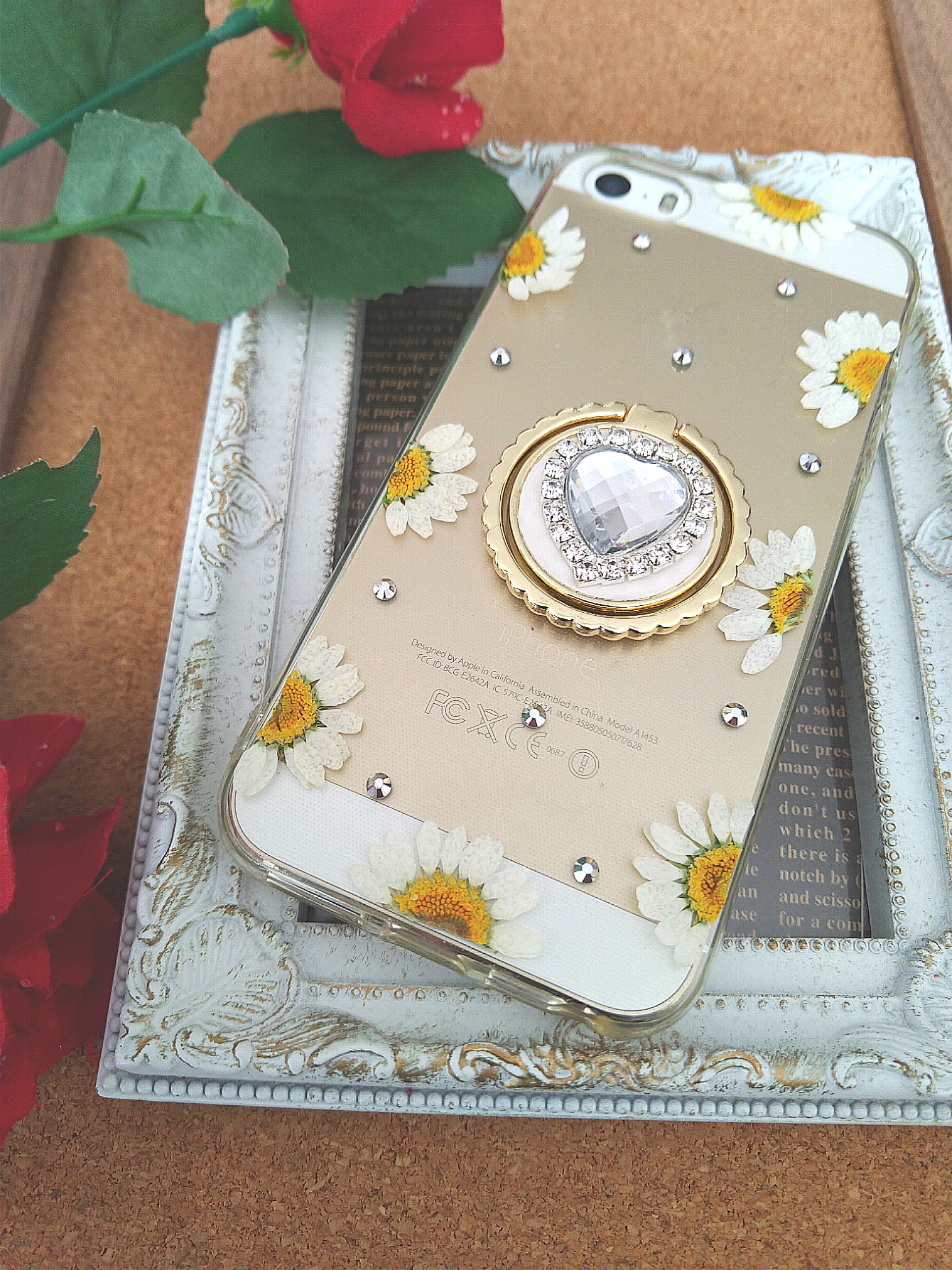 Iphoneケース Android スマホケース スマホリング付き ノースポールの押し花とハートリング Iichi ハンドメイド クラフト作品 手仕事品の通販