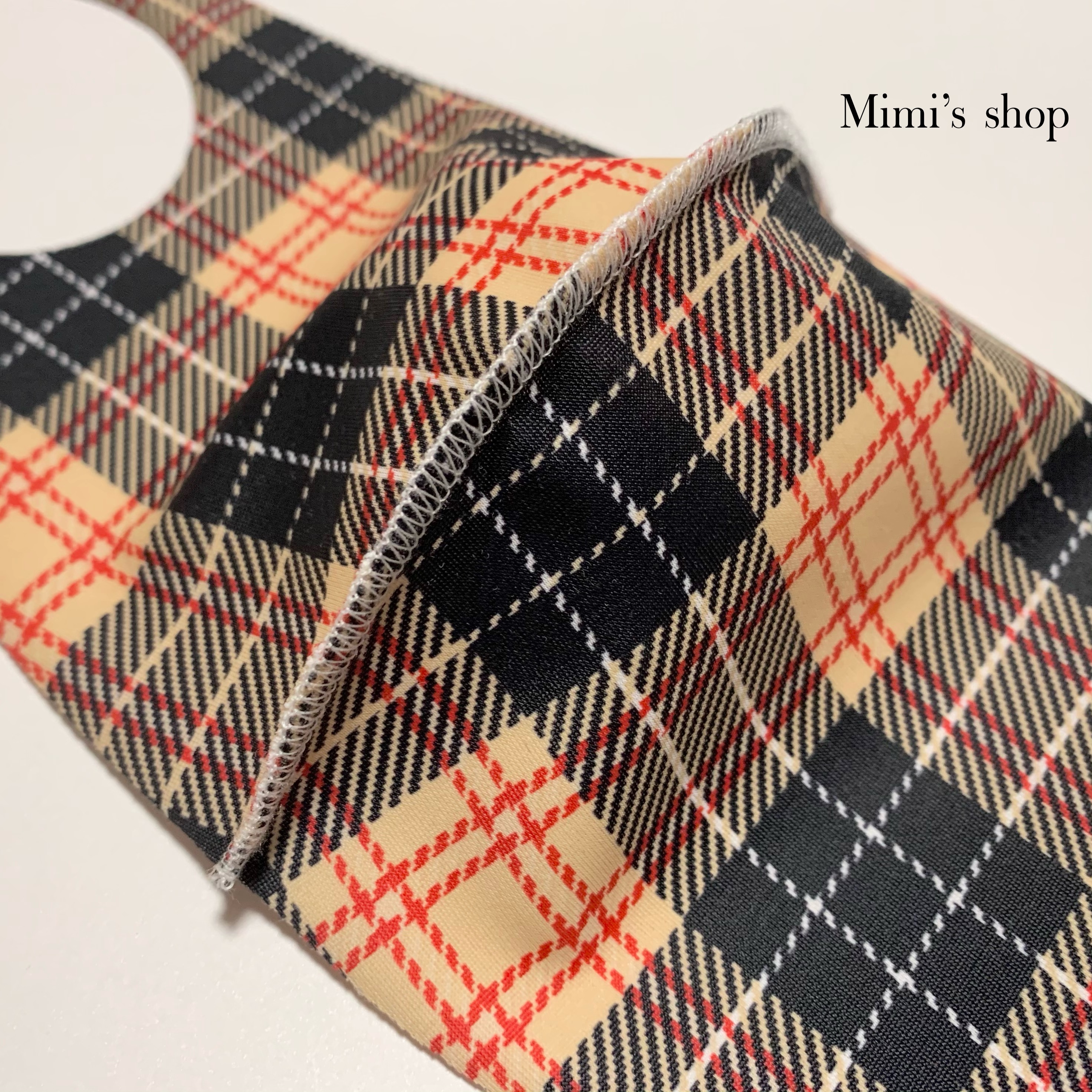 水着用素材 立体マスク プリント おしゃれ かわいい 速乾 タータンチェック イエロー チェック柄 男女兼用 Iichi ハンドメイド クラフト作品 手仕事品の通販