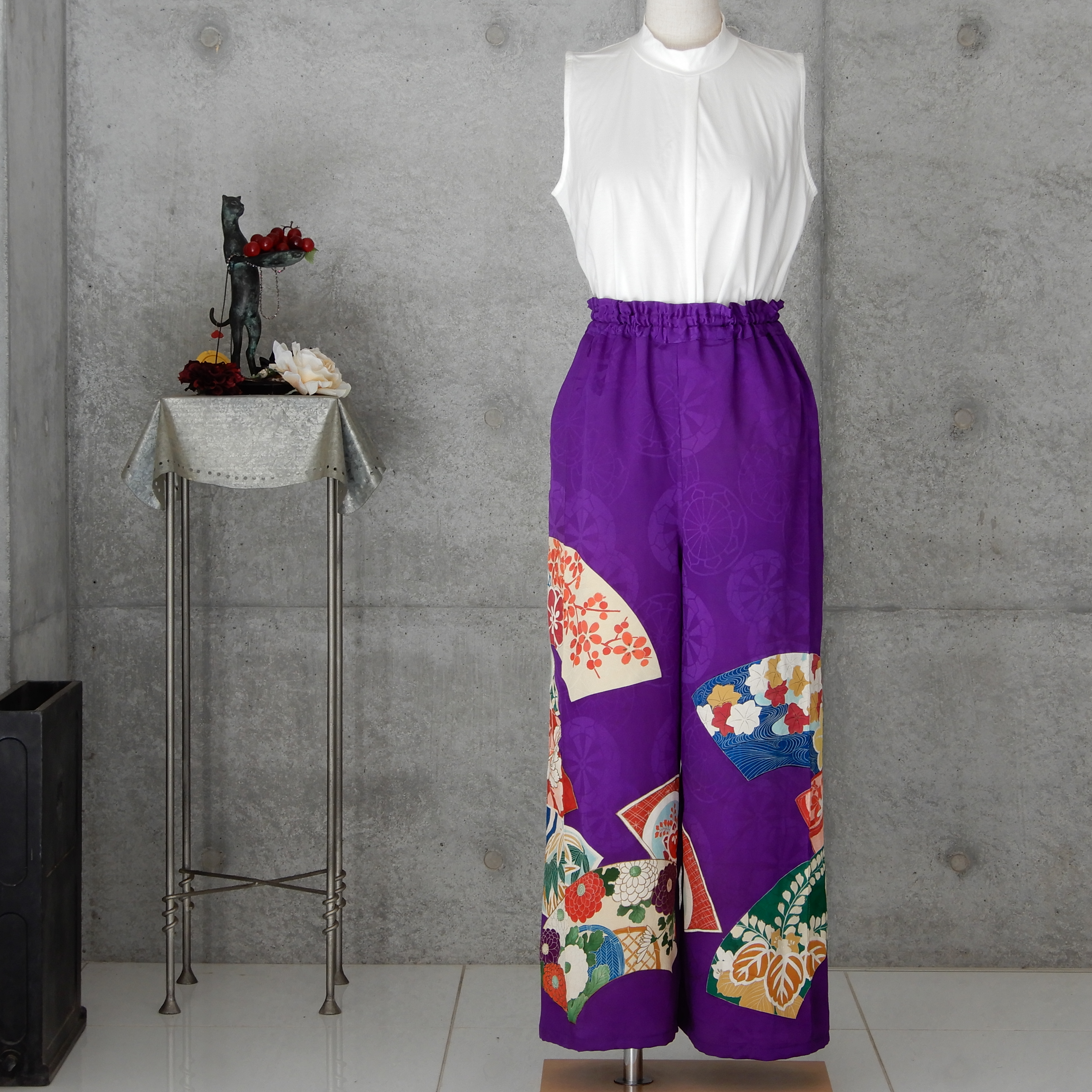 着物リメイク ワイドパンツm L 大正ロマン 裏地つき Iichi ハンドメイド クラフト作品 手仕事品の通販