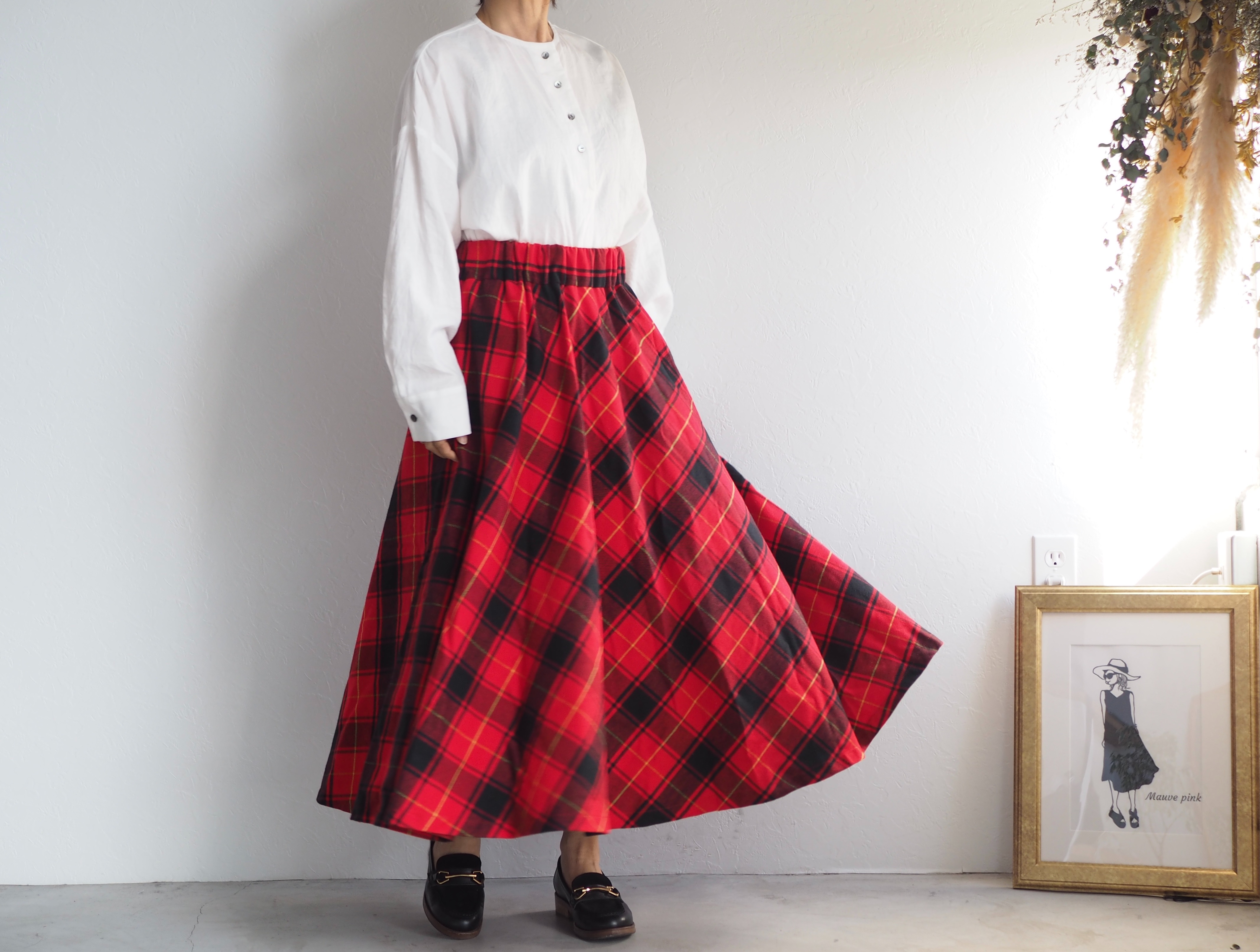 チェックサーキュラースカート レッド No 116 12 Iichi ハンドメイド クラフト作品 手仕事品の通販