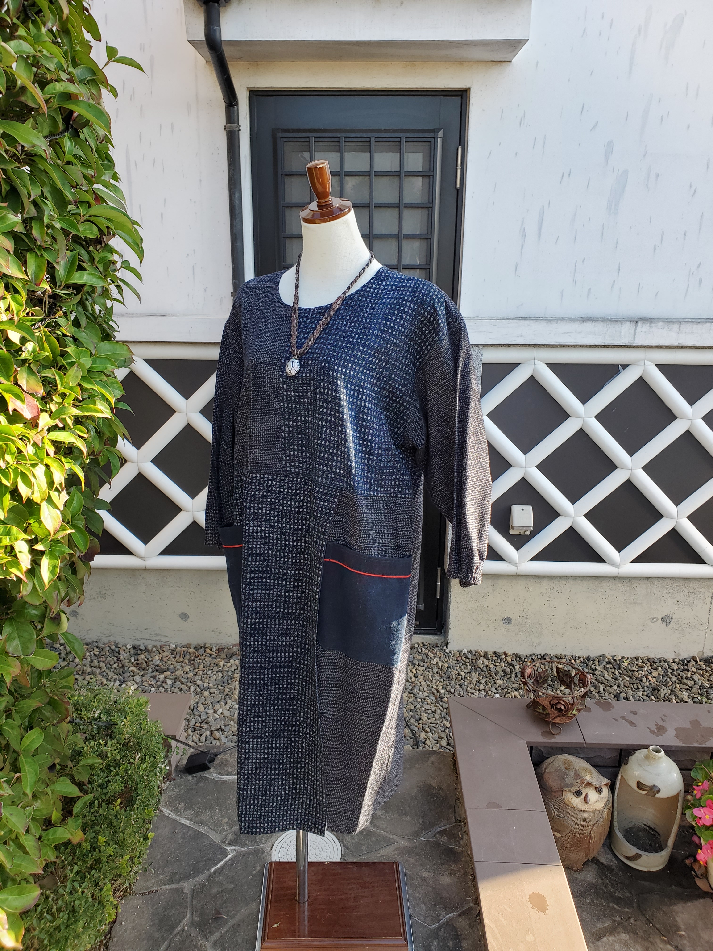 4年保証 着物リメイク 手作り かすり パッチ ワンピース 着物