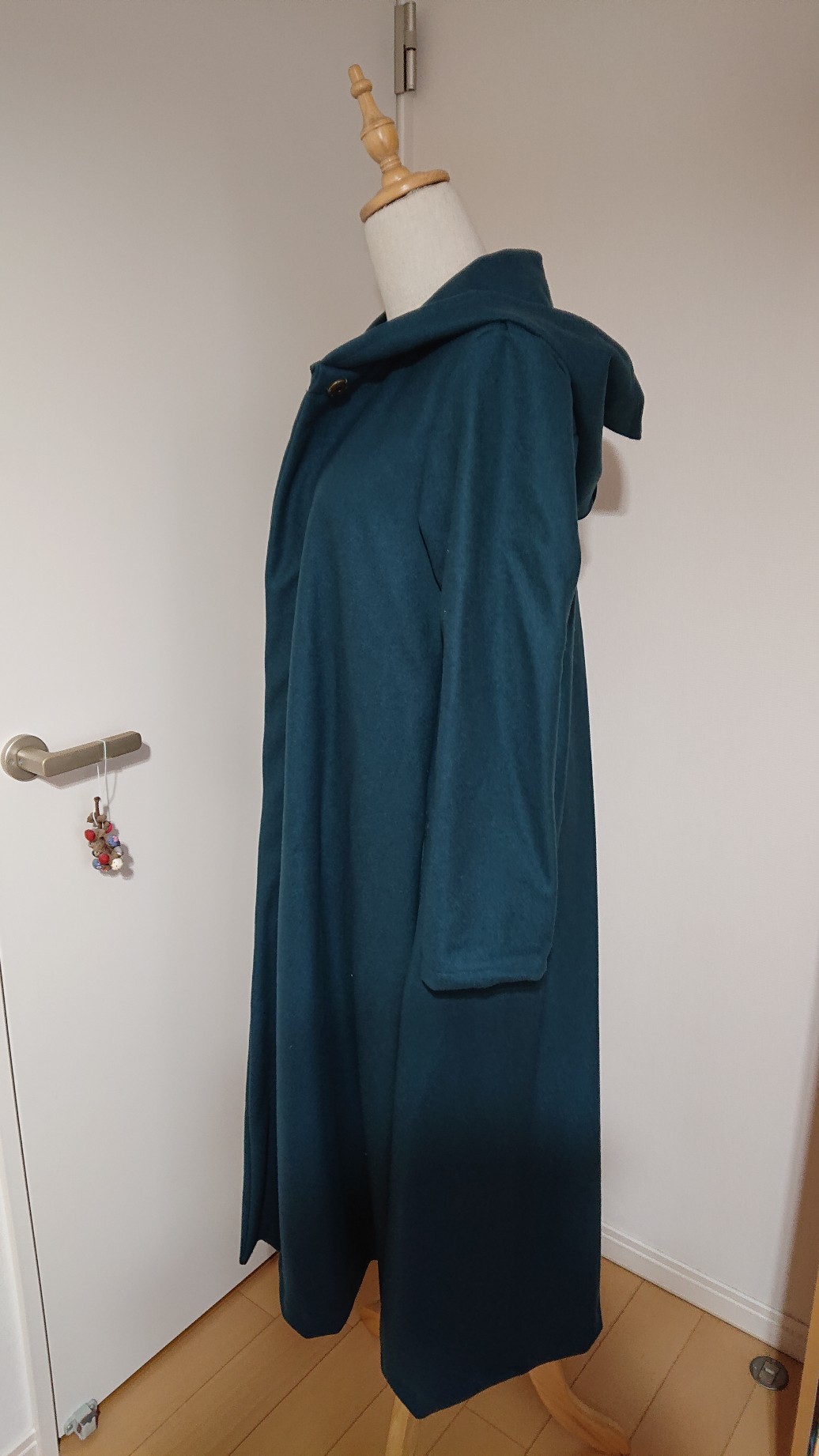 今日の大人服 ａラインのフードコート 上質メルトンウール グリーン Iichi ハンドメイド クラフト作品 手仕事品の通販