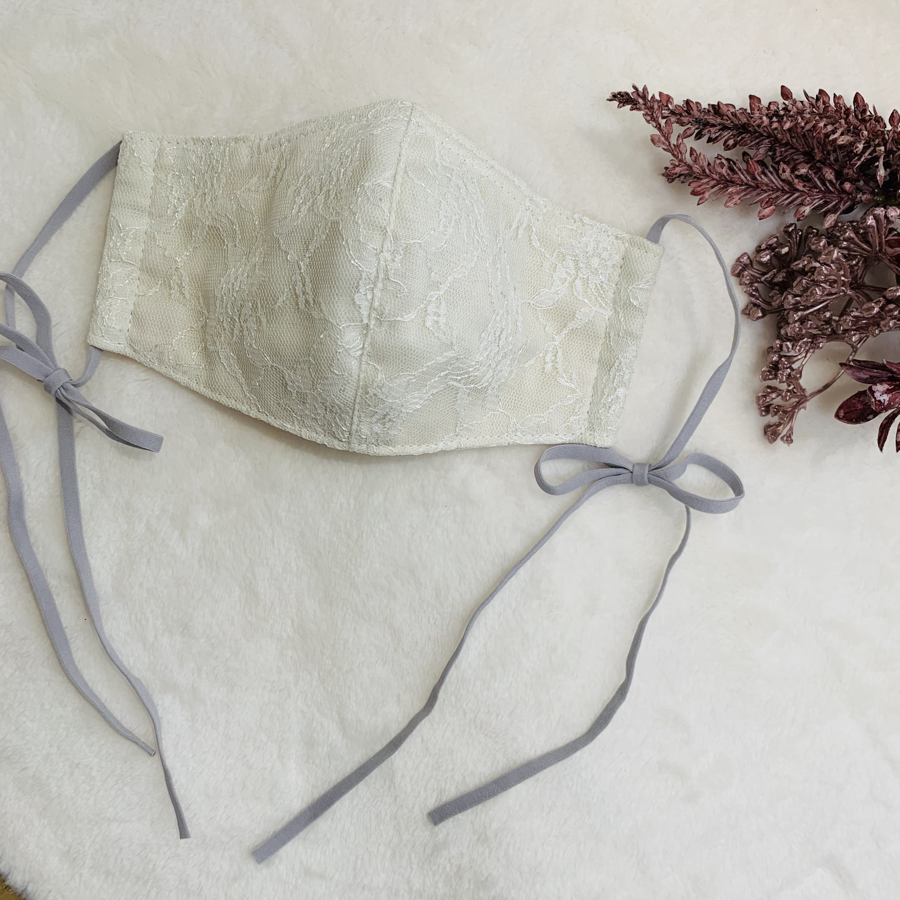 レースマスク リボンマスクゴム サイズs M L変更無料 ワイヤー入り ベージュ Iichi ハンドメイド クラフト作品 手仕事品の通販