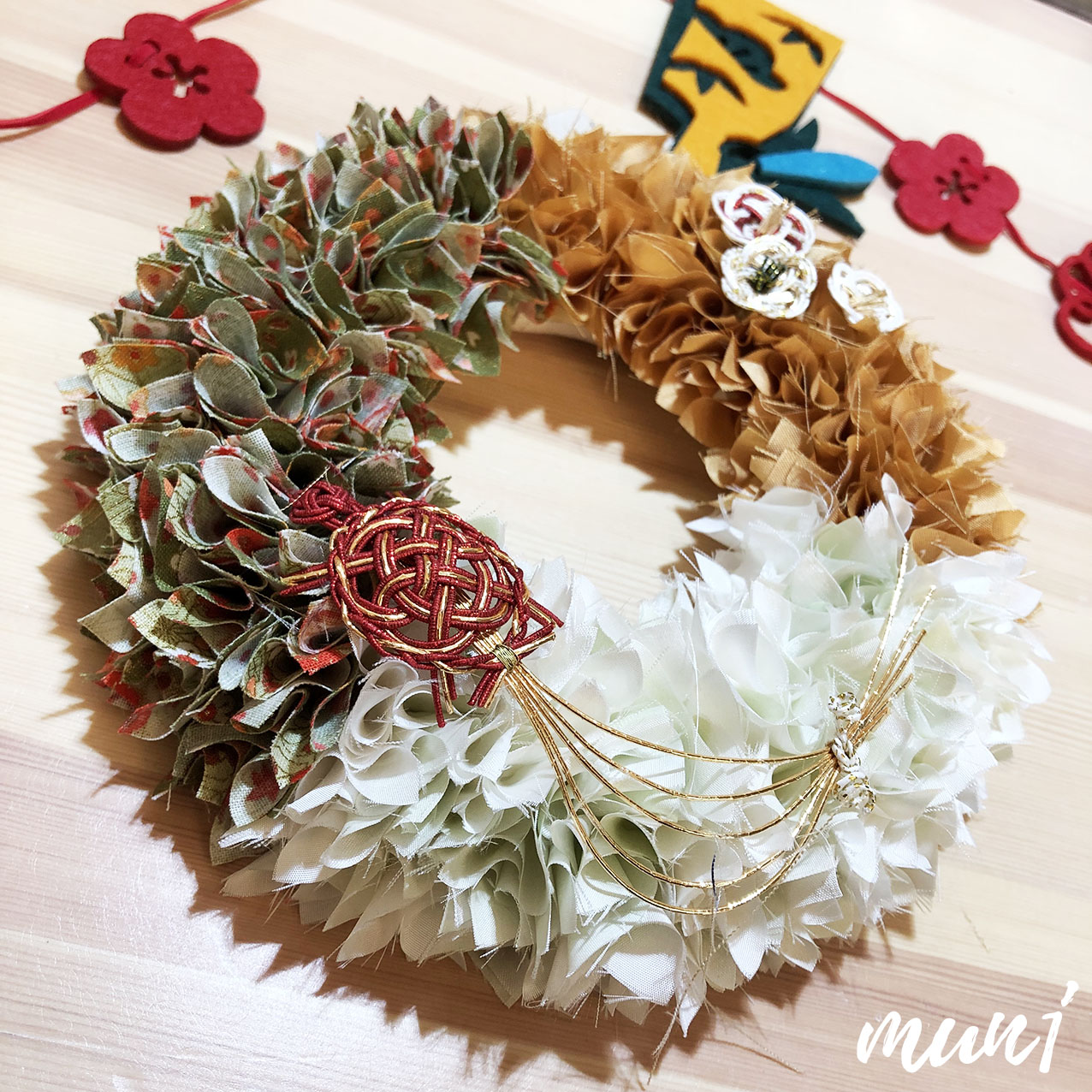 着物リメイク お正月布リース カメ Iichi ハンドメイド クラフト作品 手仕事品の通販