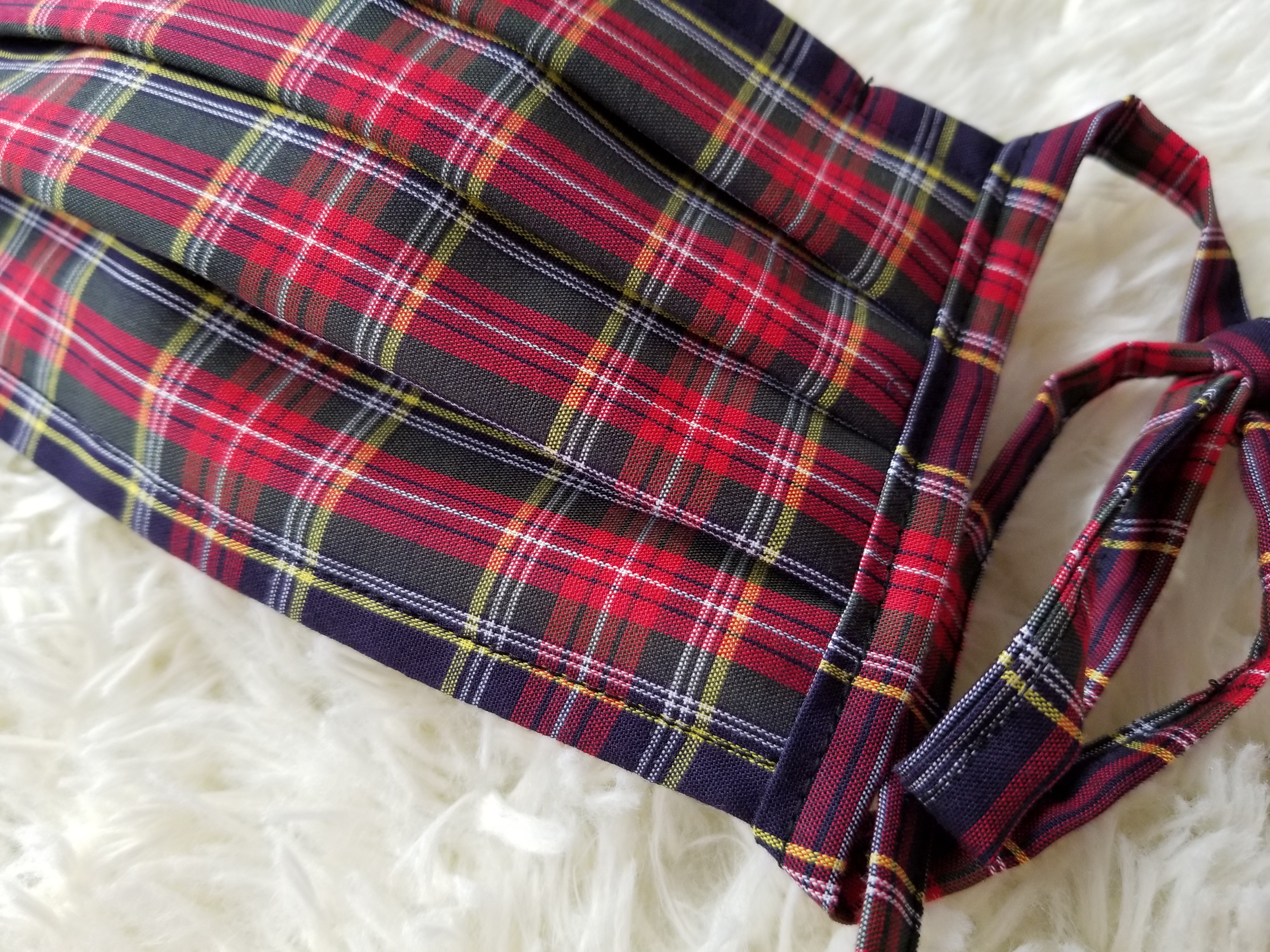 赤 チェック ロングリボン プリーツ 紗栄子ちゃん マスク Iichi ハンドメイド クラフト作品 手仕事品の通販