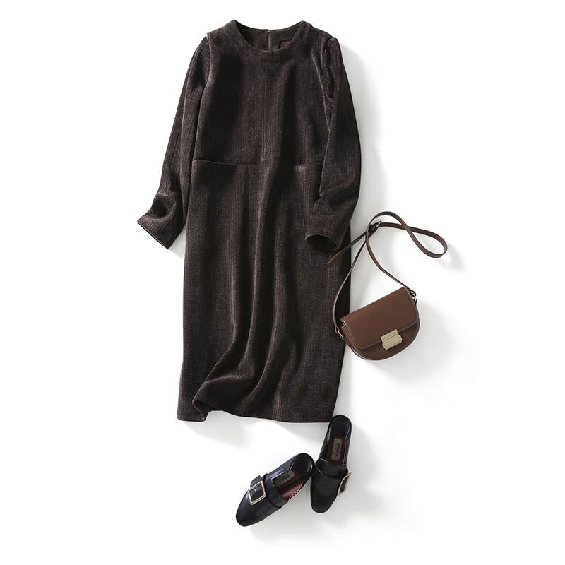 華麗で上質な存在感 シェニール織生地ワンピース 秋冬ワンピース ストライプ 茶色12 ３ Iichi ハンドメイド クラフト作品 手仕事品の通販