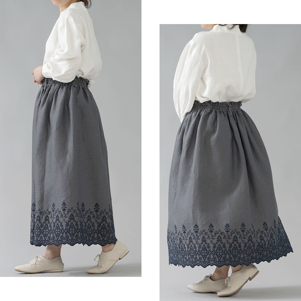 Wafuオリジナル 中厚リネン スカラップ レース スカート ディムグレー ネイビー S005a Dmg2 Iichi ハンドメイド クラフト作品 手仕事品の通販