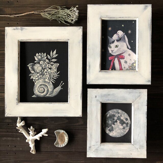 F0サイズキャンバス対応 木製額縁 ニュアンスホワイト 飾った瞬間から古びた風合い 油彩額 フレーム インテリア撮影小物 星月猫 Iichi ハンドメイド クラフト作品 手仕事品の通販