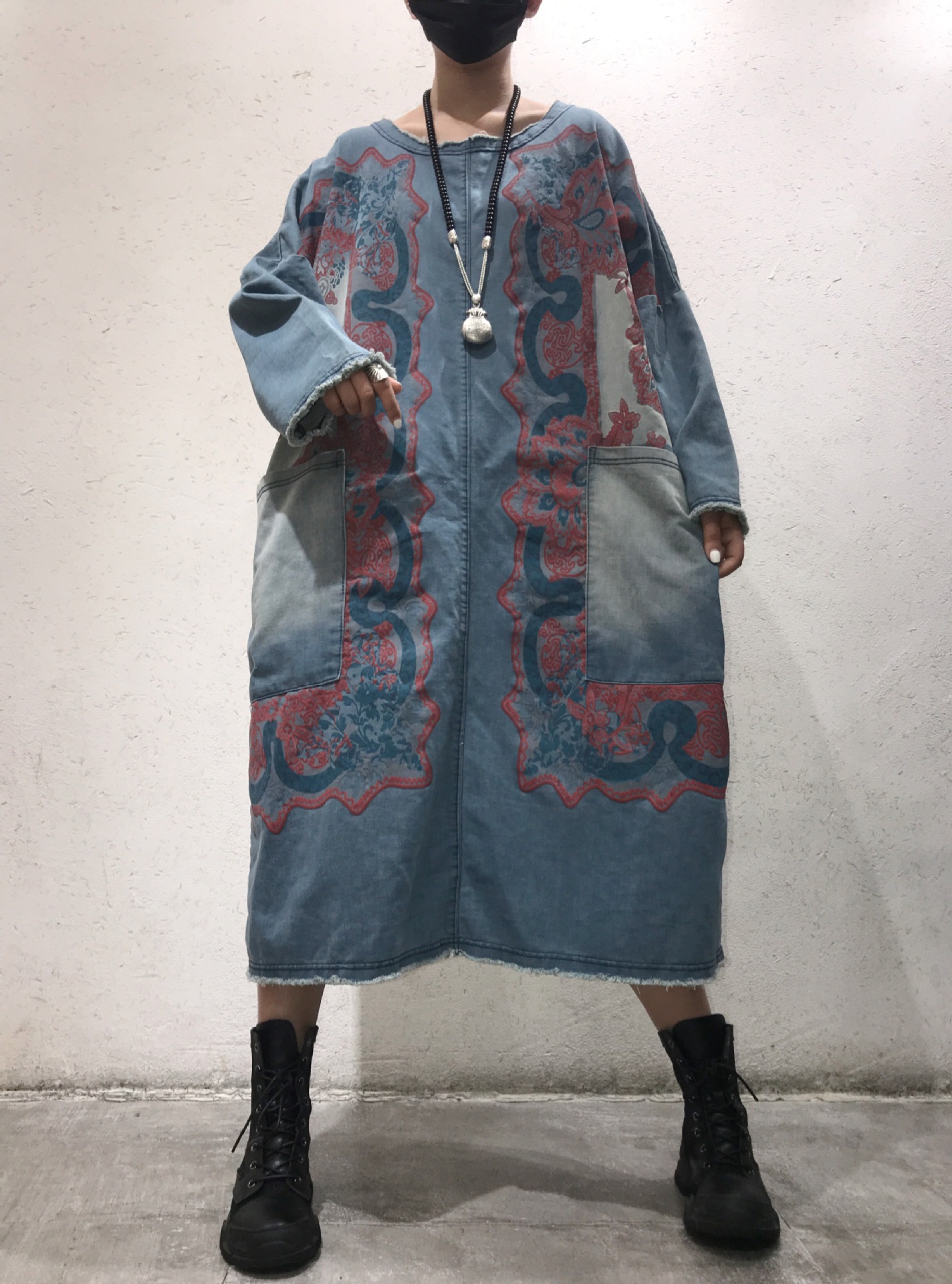 デニム カジュアルなプリントのワンピース Iichi ハンドメイド クラフト作品 手仕事品の通販