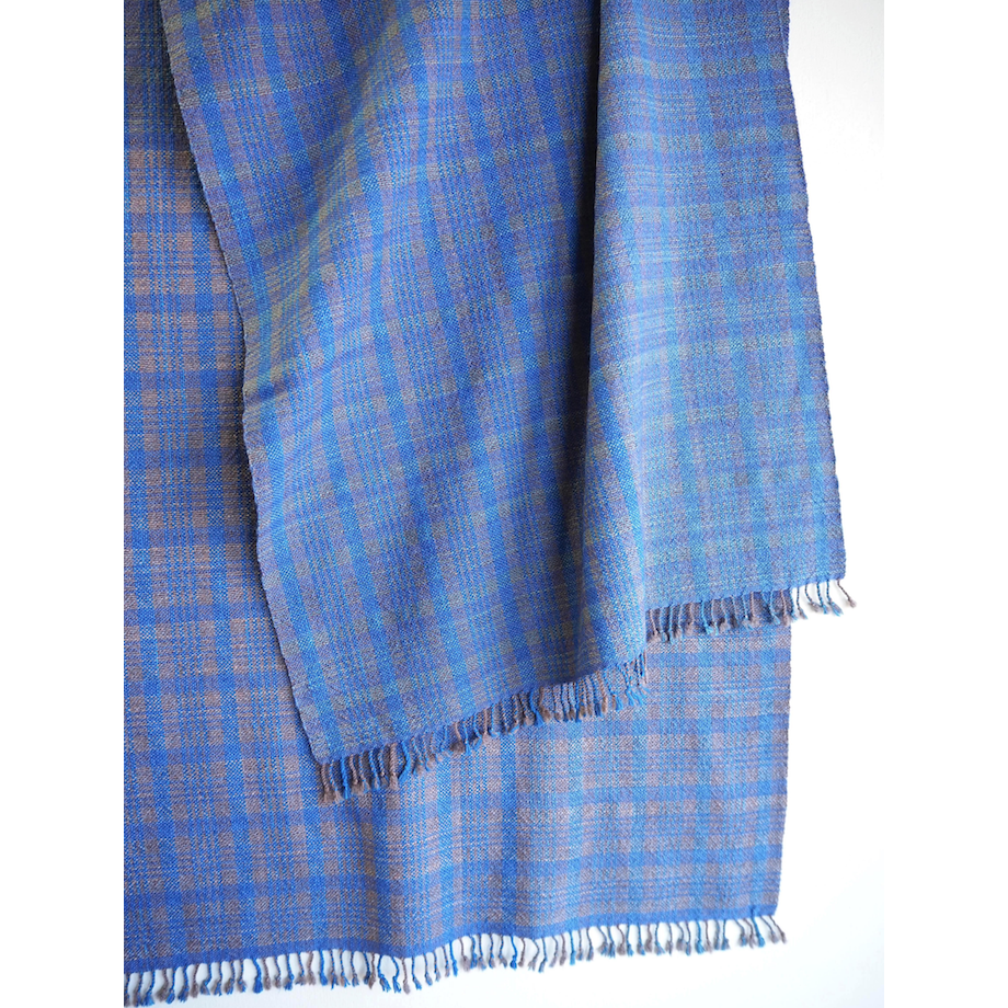 ツートンチェックストール Blue Brown Iichi ハンドメイド クラフト作品 手仕事品の通販