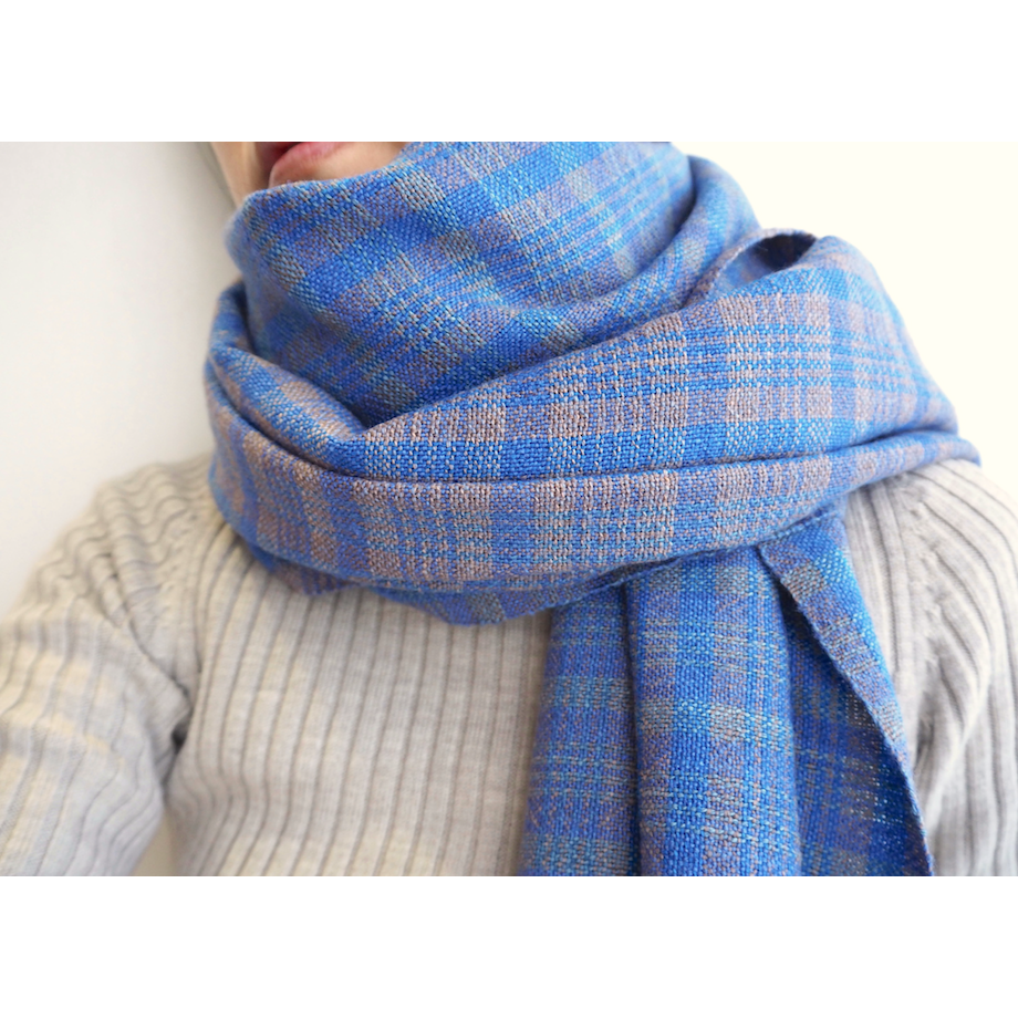 ツートンチェックストール Blue Brown Iichi ハンドメイド クラフト作品 手仕事品の通販