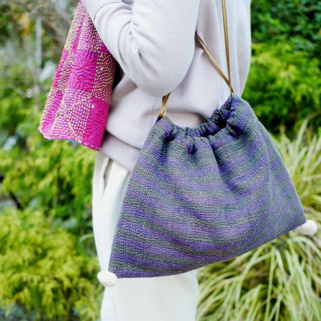 刺し子カンタキルトの巾着バッグ パープル Iichi ハンドメイド クラフト作品 手仕事品の通販