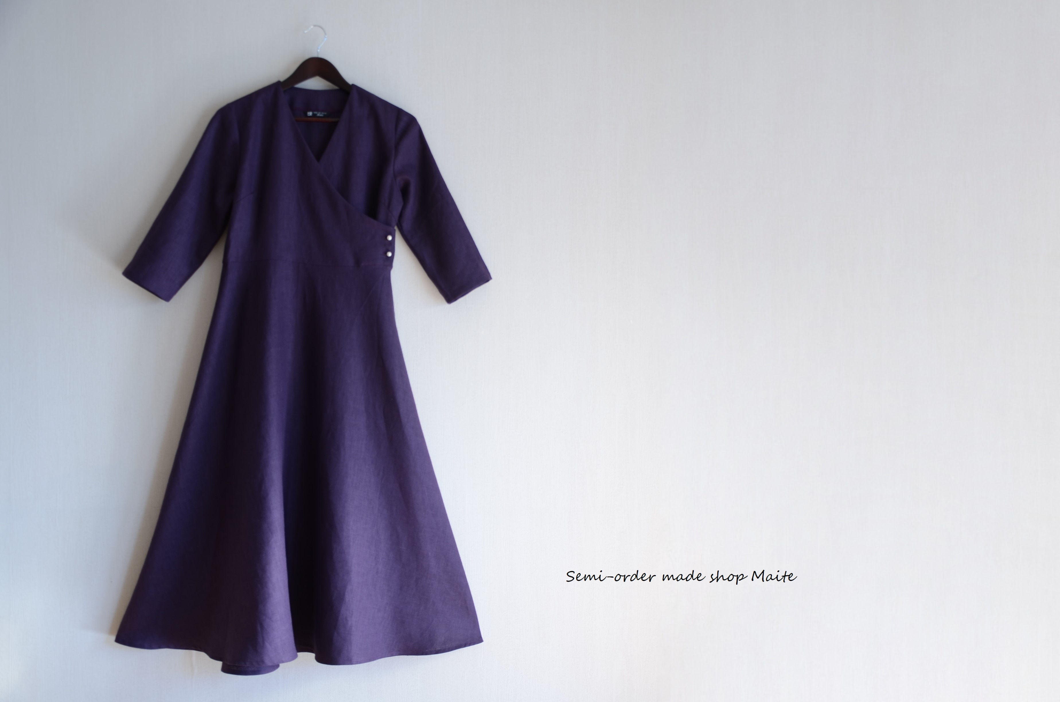 パールボタンのカシュクールワンピース 紫 Iichi ハンドメイド クラフト作品 手仕事品の通販