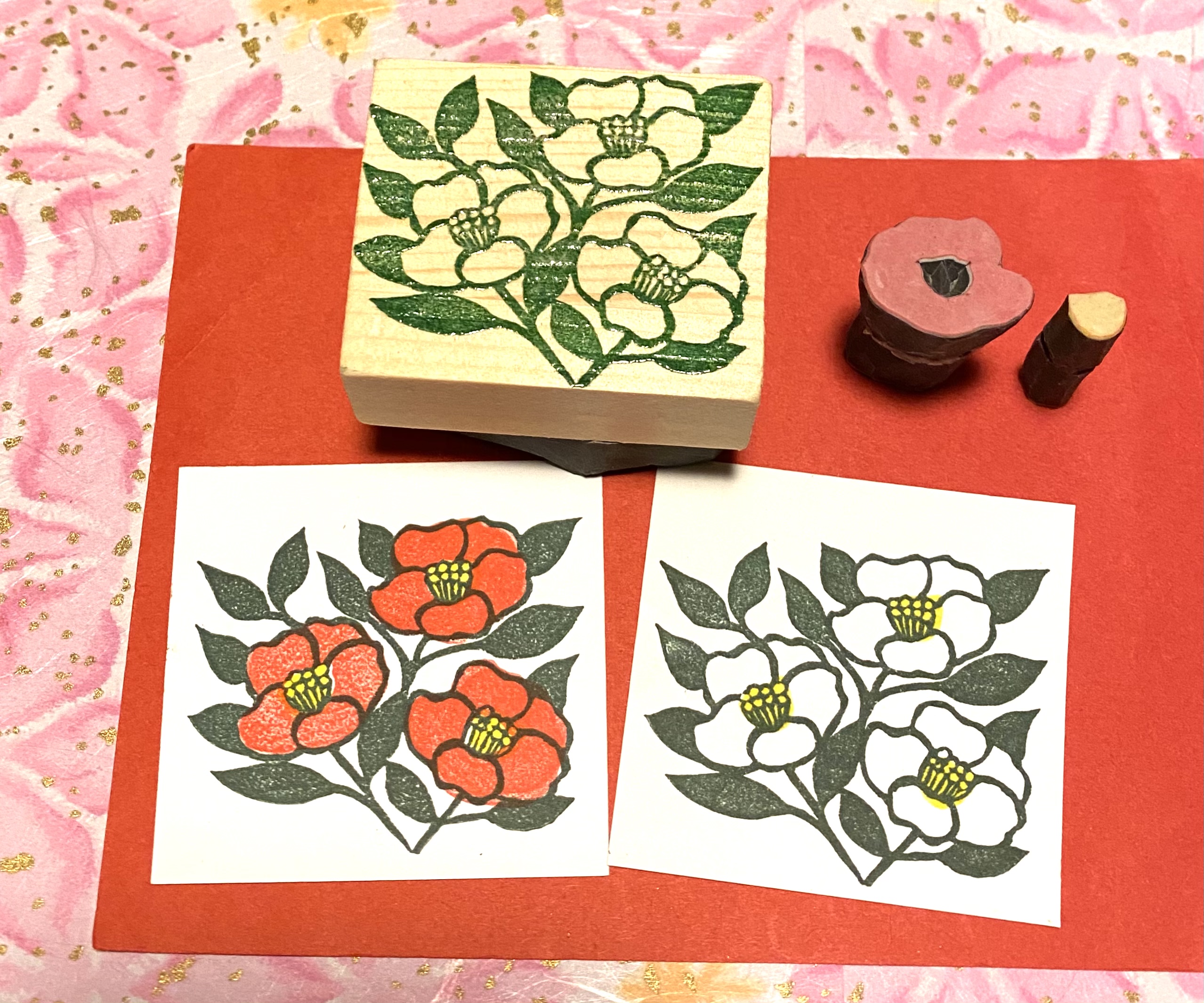 〻季節の花はんこ〻 椿 色分けできる 4 5 5 Iichi ハンドメイド クラフト作品 手仕事品の通販