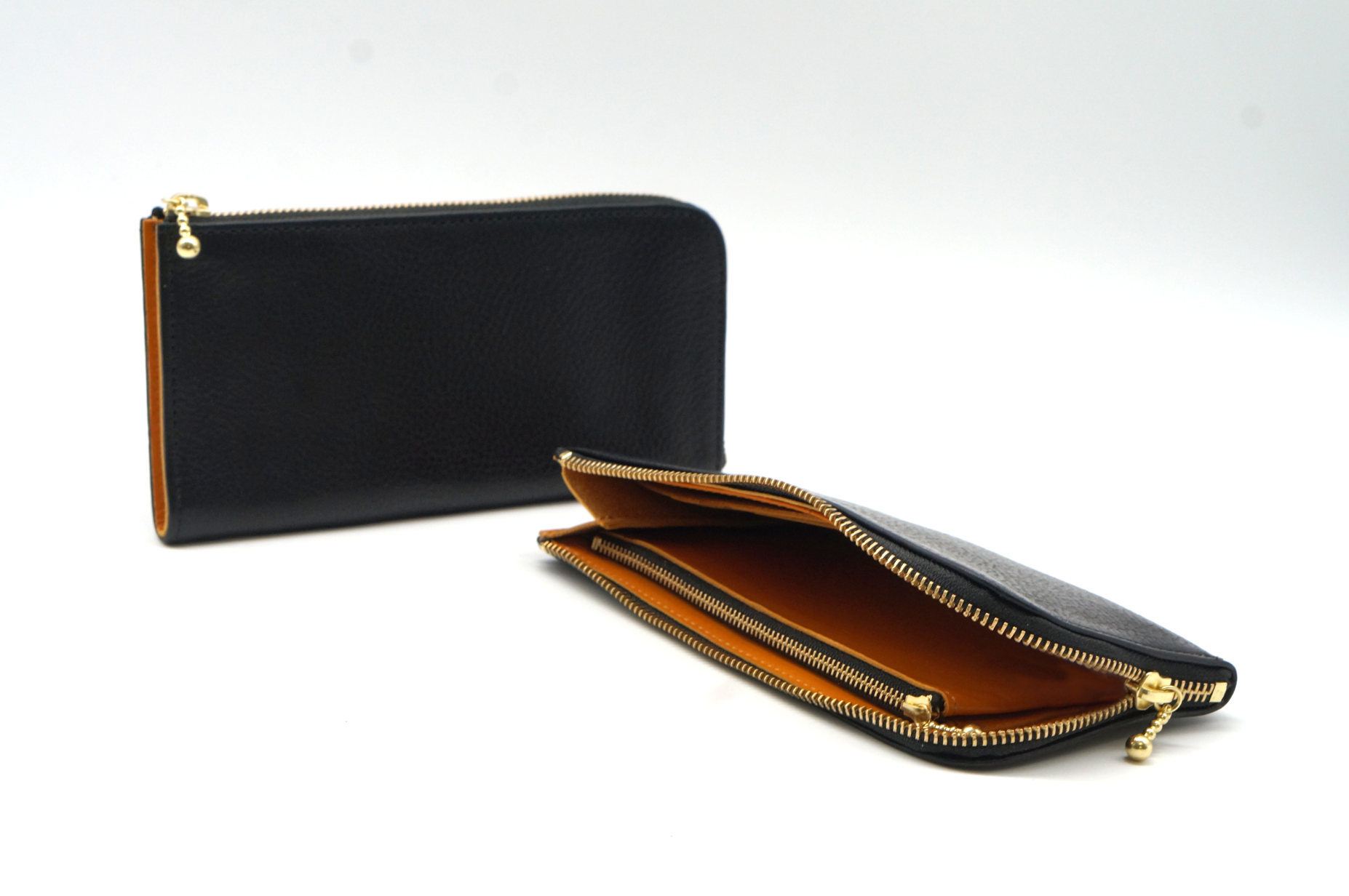 Italy革natural Blkなめらかファスナーl字長財布 スマホ収納可能 サービス品 Iichi ハンドメイド クラフト作品 手仕事品の通販