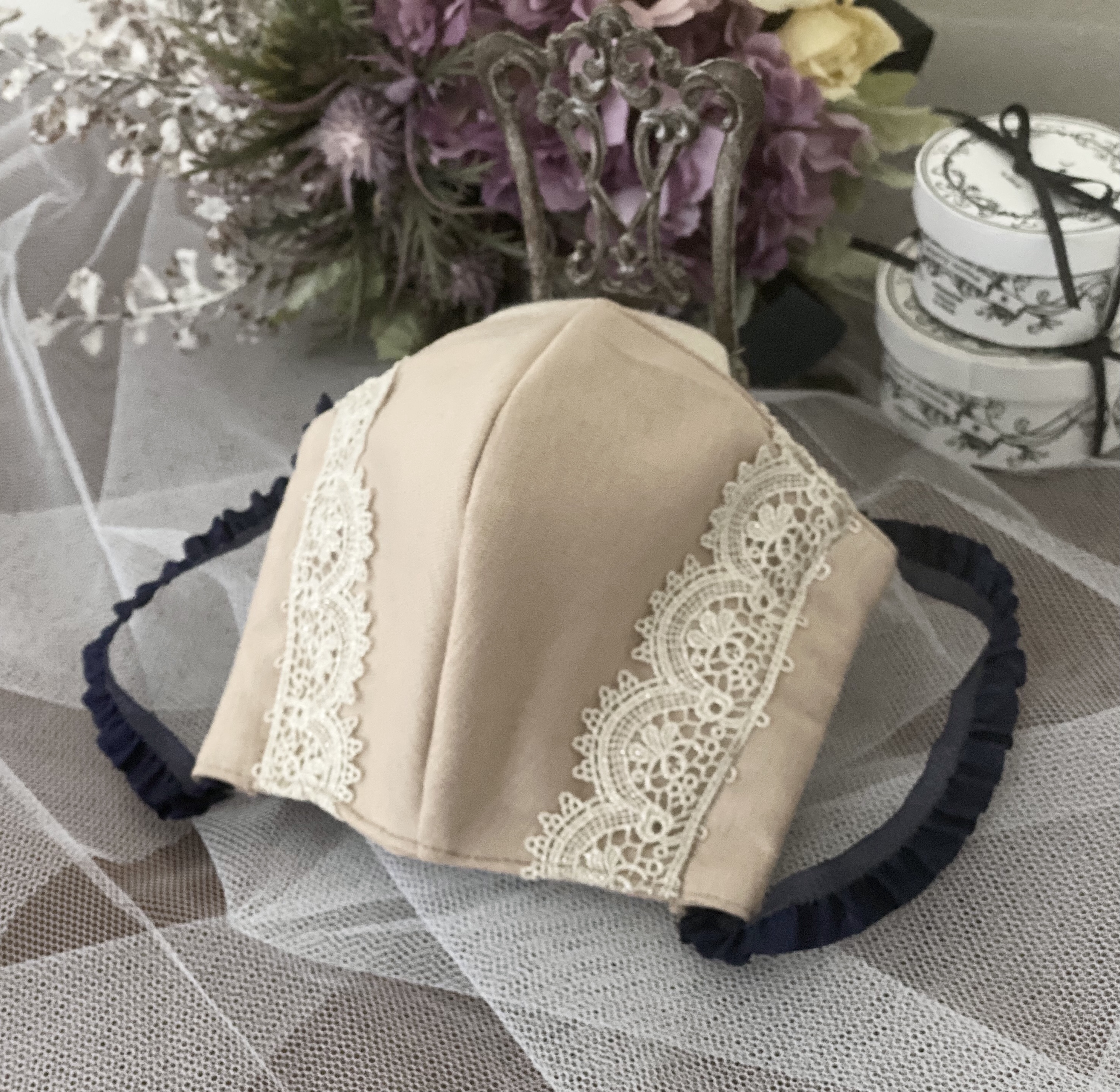 肌触りの良いストレッチ生地とレースの手作りマスク おしゃれマスク マスク Iichi ハンドメイド クラフト作品 手仕事品の通販