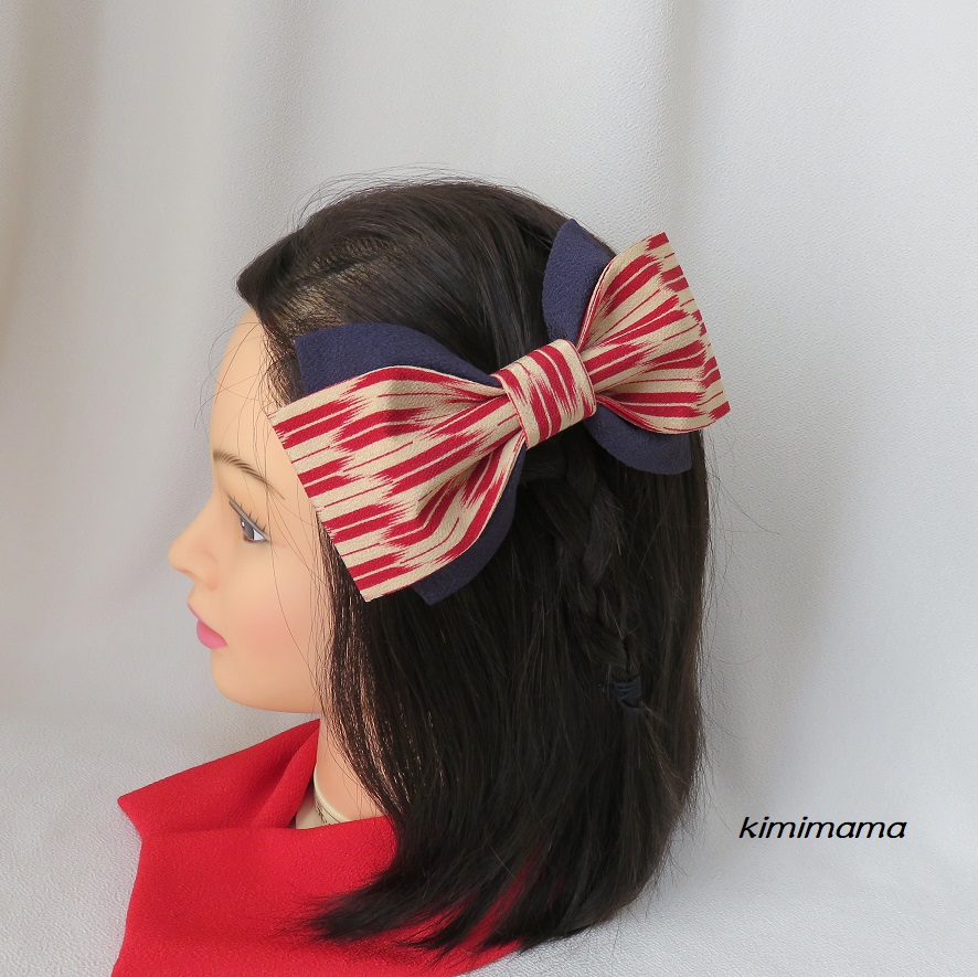 髪飾り 縮緬リボン 大 矢絣エンジ 紫紺 袴 着物 成人式 卒業式 七五三 和装小物 Iichi ハンドメイド クラフト作品 手仕事品の通販