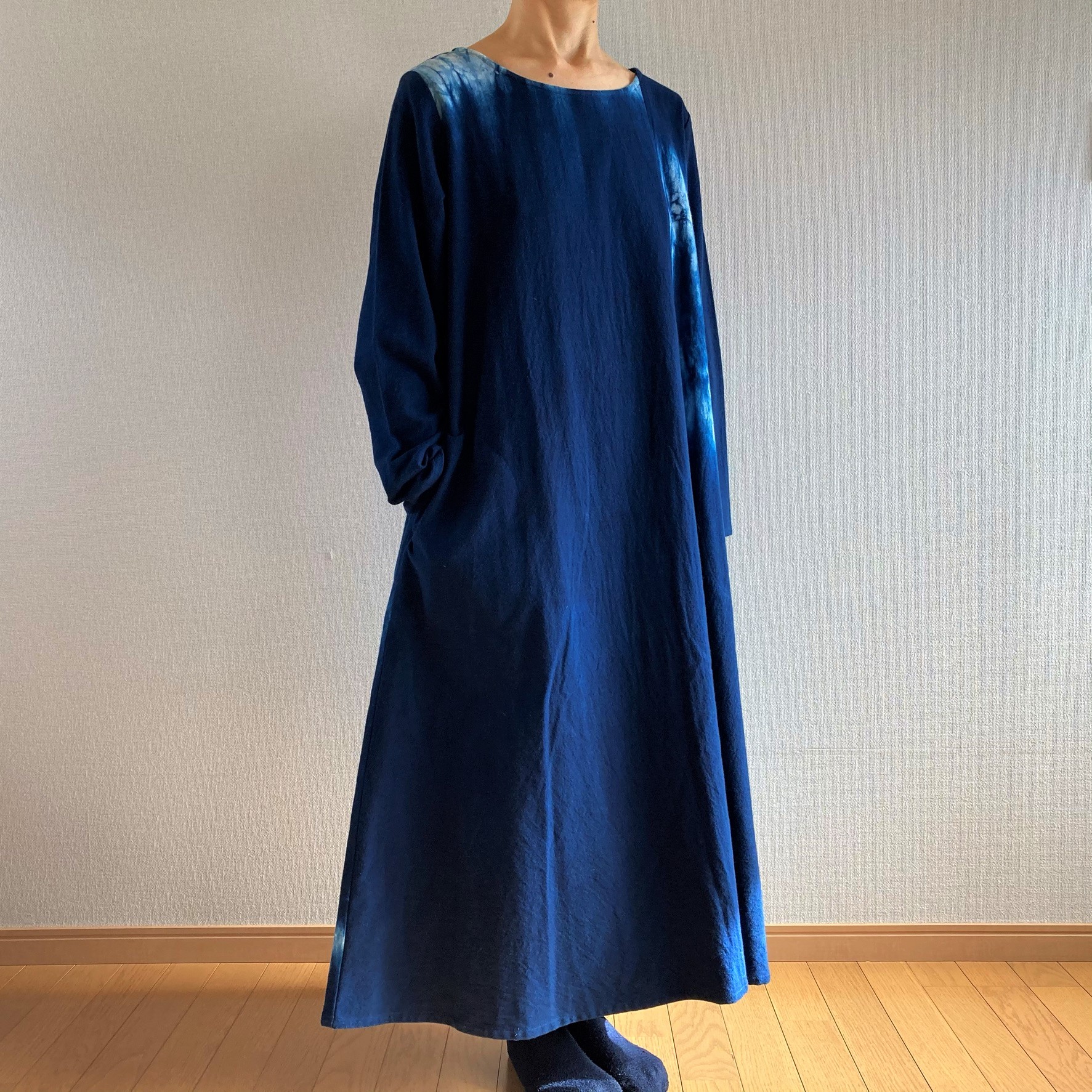 藍染クルーネックワンピース Cotton100 Iichi ハンドメイド クラフト作品 手仕事品の通販