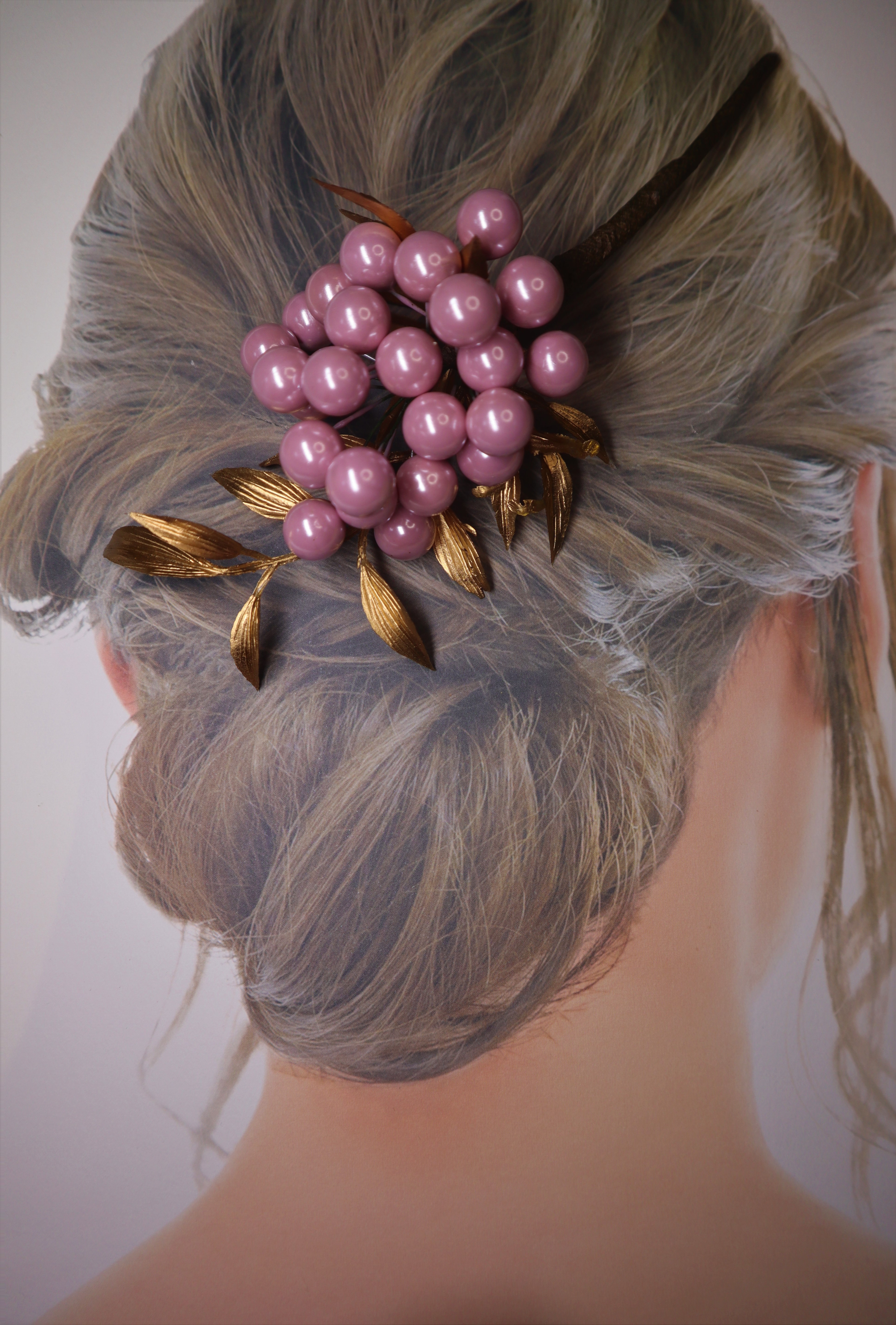 ラベンダー 真珠 パール 金のリーフ かんざし 和装ヘア 髪飾り Iichi ハンドメイド クラフト作品 手仕事品の通販