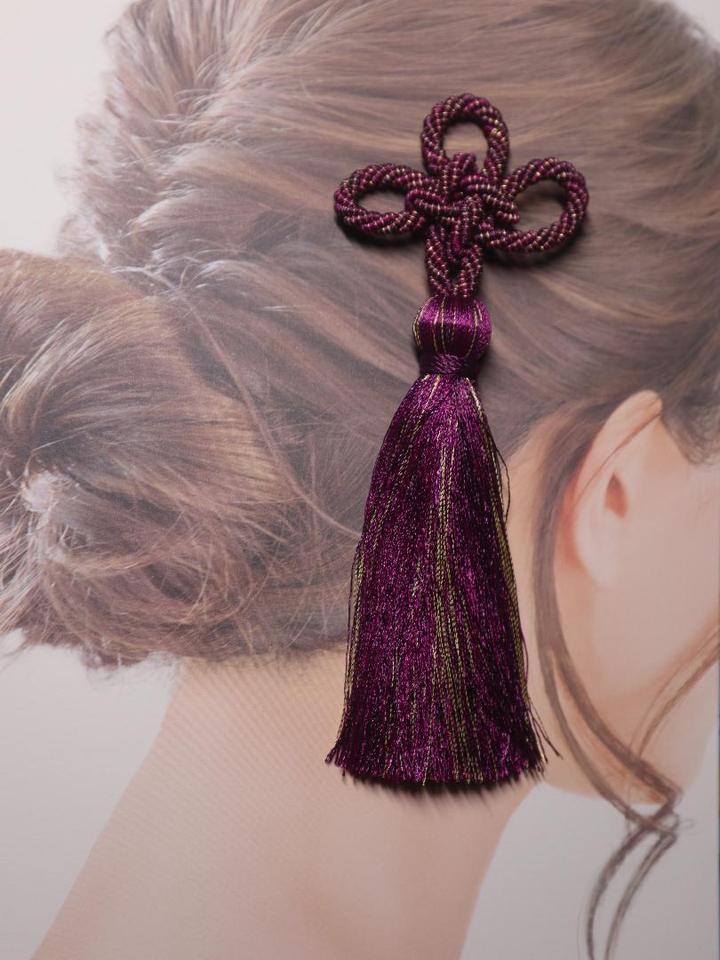 豪華なタッセル 紫 金 和装ヘア 花嫁ヘア 打ち掛け 髪飾り Iichi ハンドメイド クラフト作品 手仕事品の通販