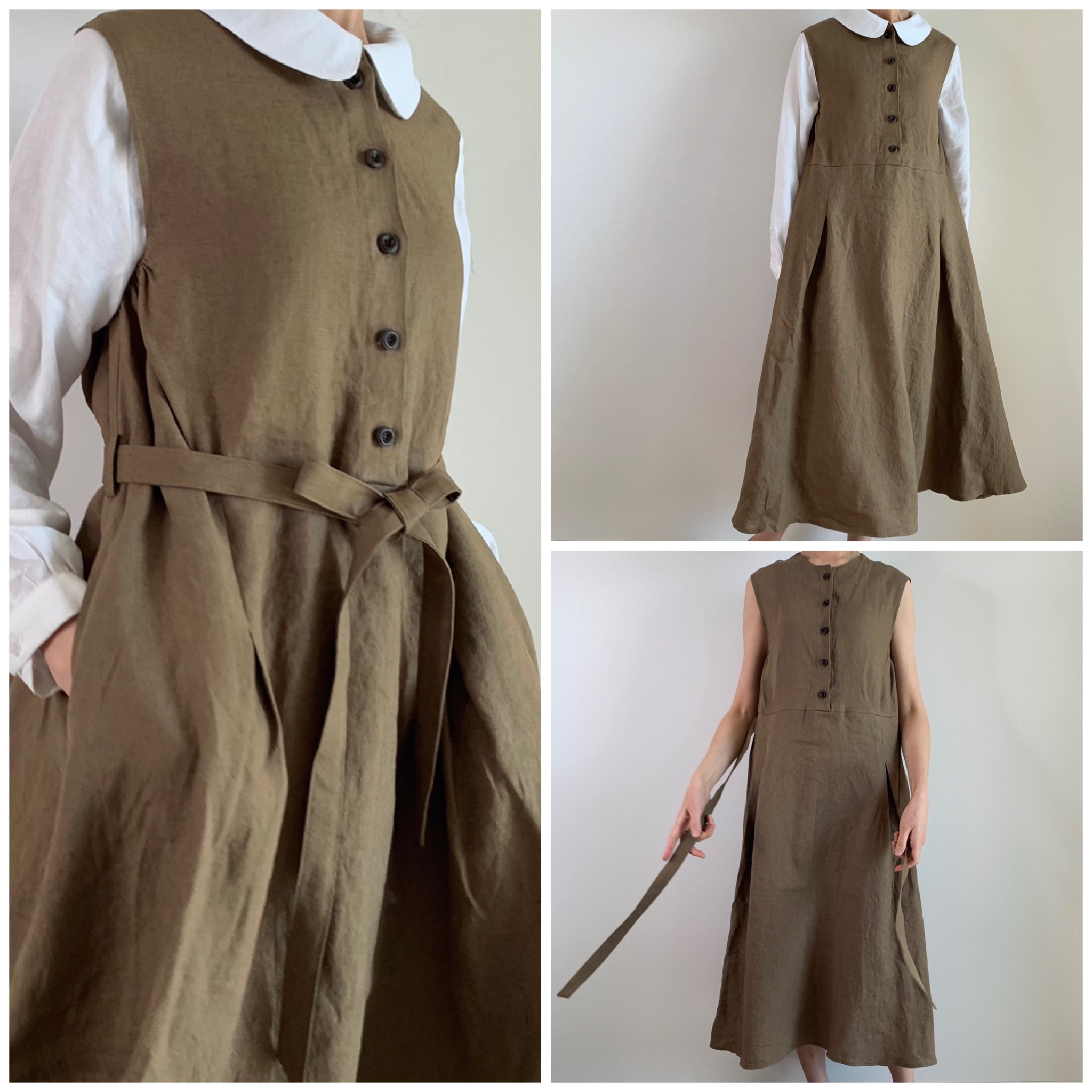 ノースリーブ ベルトワンピース ブラウン Iichi ハンドメイド クラフト作品 手仕事品の通販