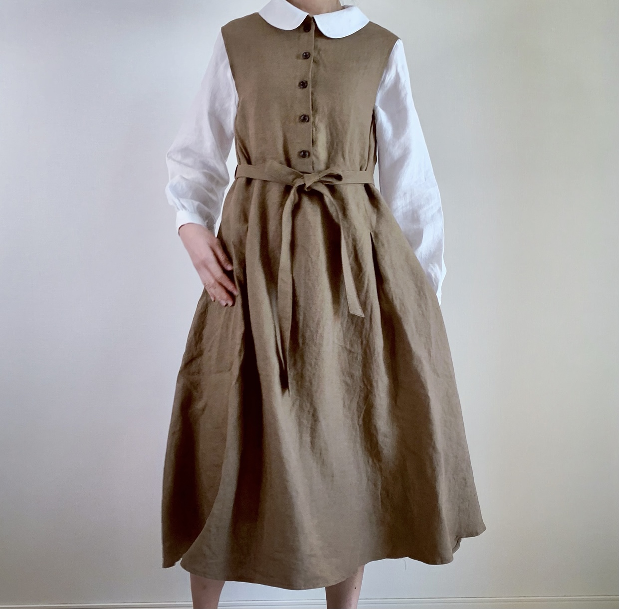 ノースリーブ ベルトワンピース ブラウン Iichi ハンドメイド クラフト作品 手仕事品の通販