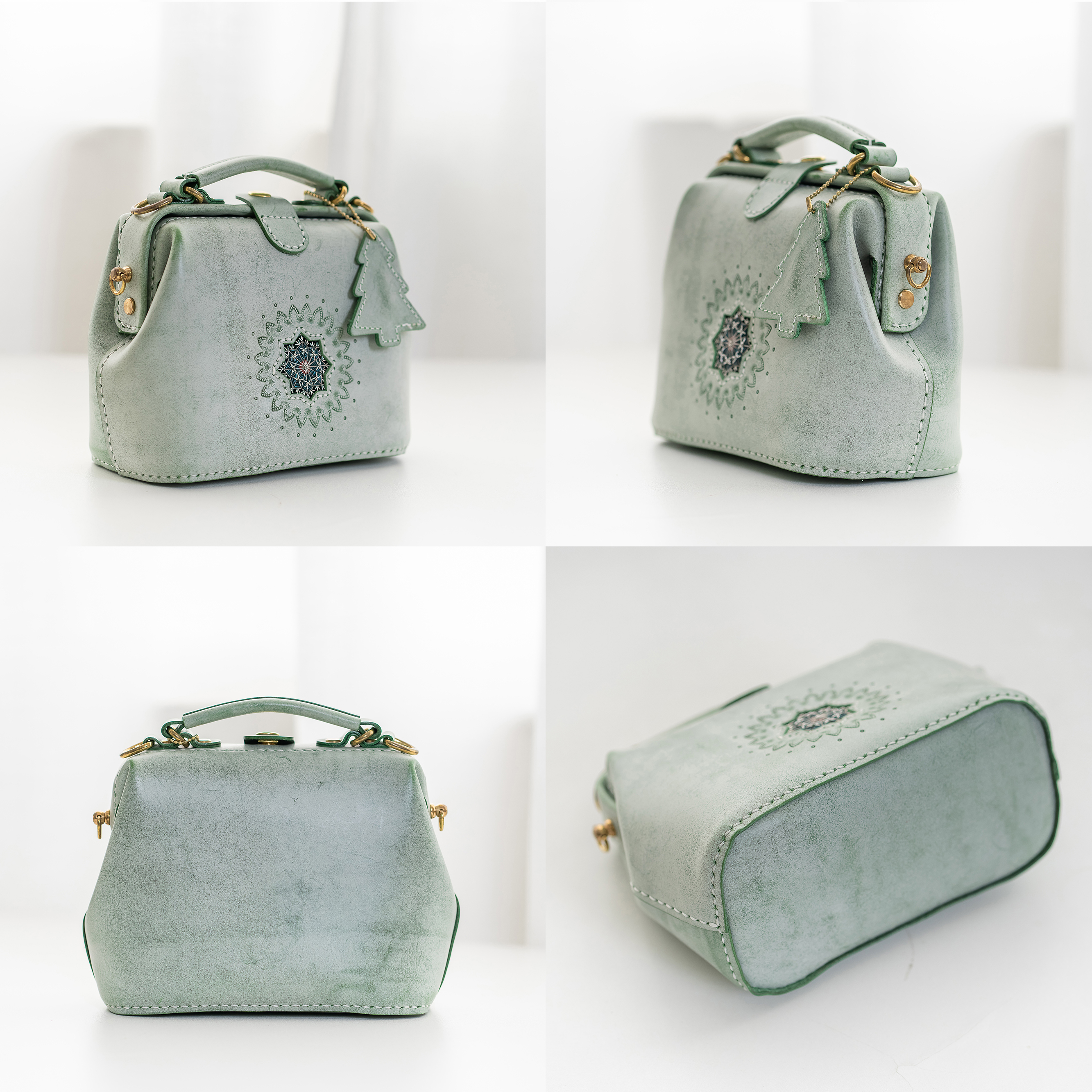 雪華 雪の結晶 がま口バッグ 手作りのレザーショルダーバッグレディース 総手縫い Iichi ハンドメイド クラフト作品 手仕事品の通販