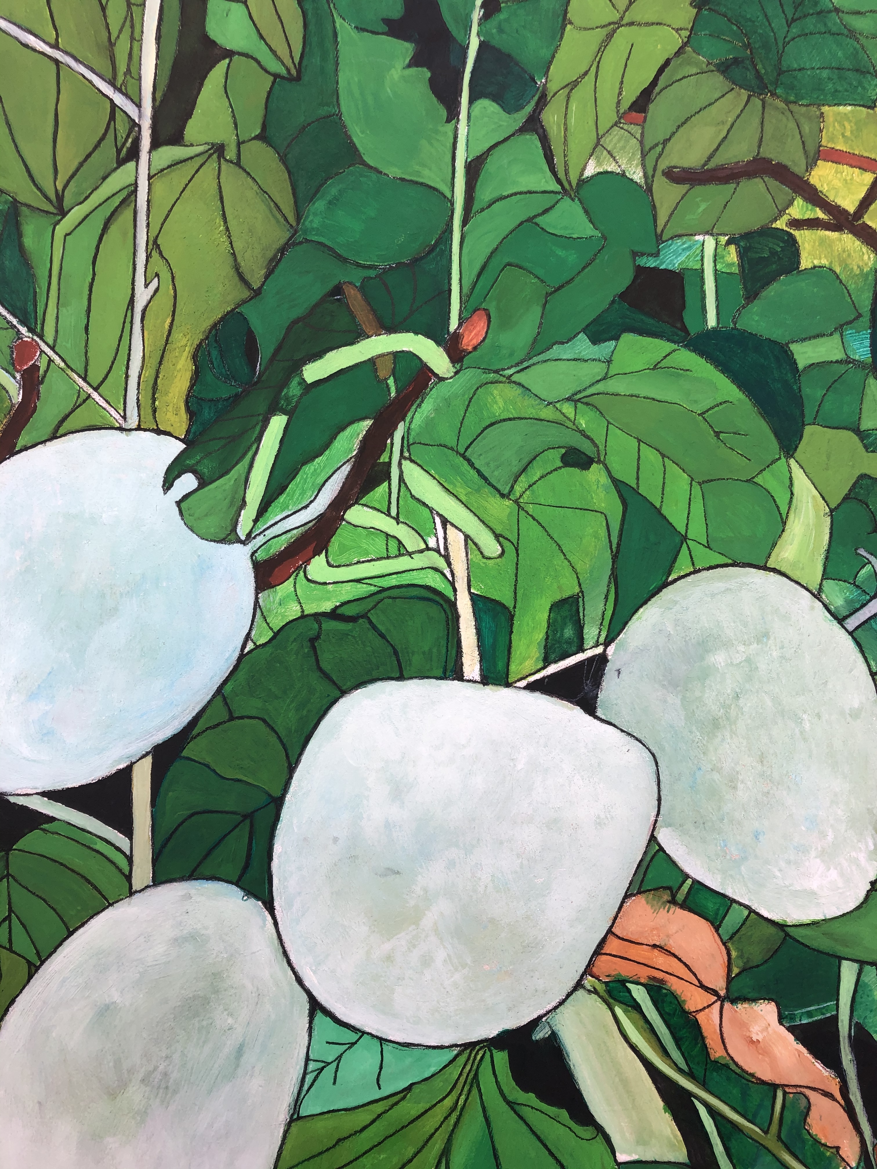 イラスト 白と緑の葉っぱ 原画 Iichi ハンドメイド クラフト作品 手仕事品の通販