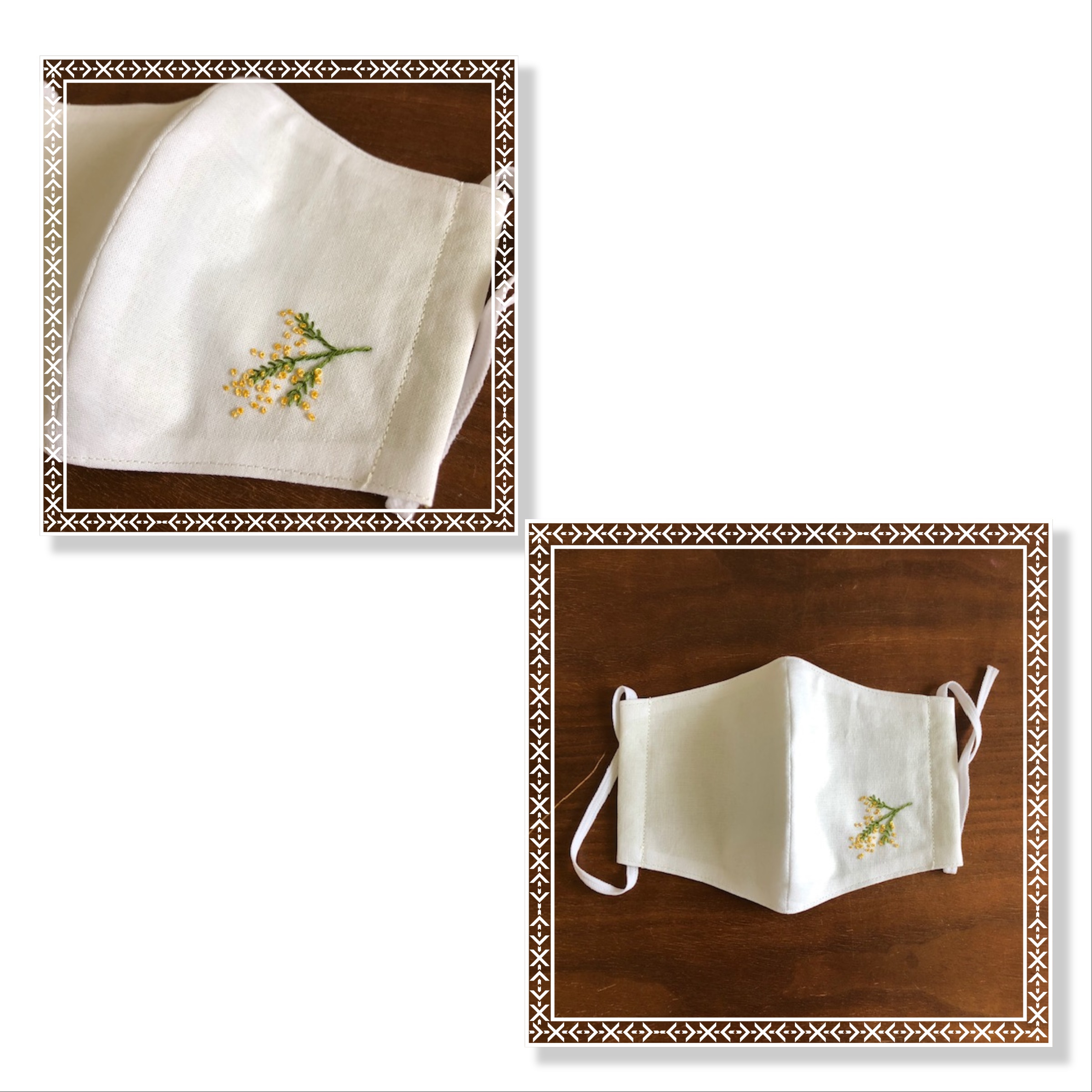 送料無料 女性用立体マスク ワンポイント刺繍 ミモザ Iichi ハンドメイド クラフト作品 手仕事品の通販