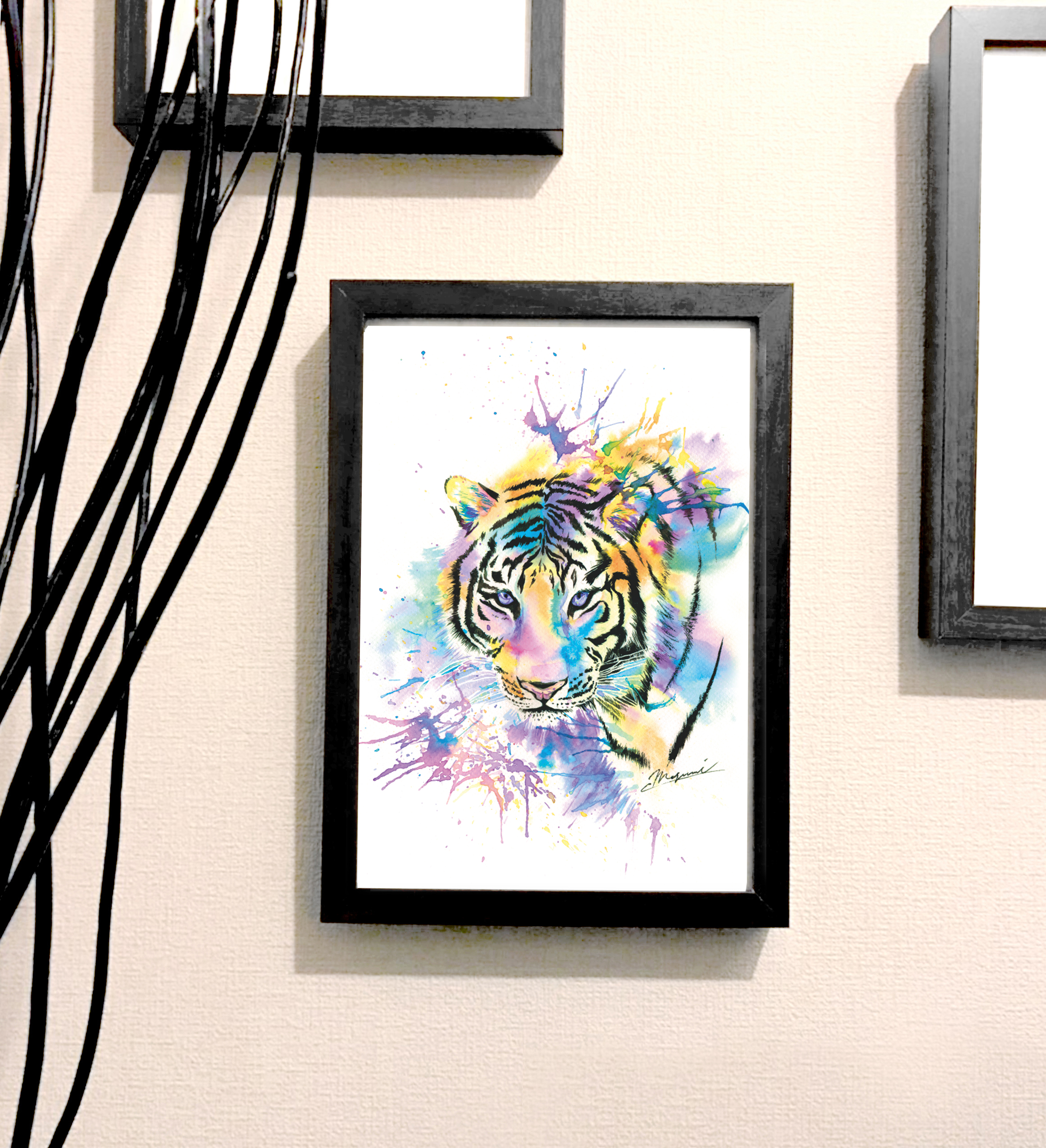 オリジナル 手描き 水彩 虎　タイガー アートポスター　A4サイズ