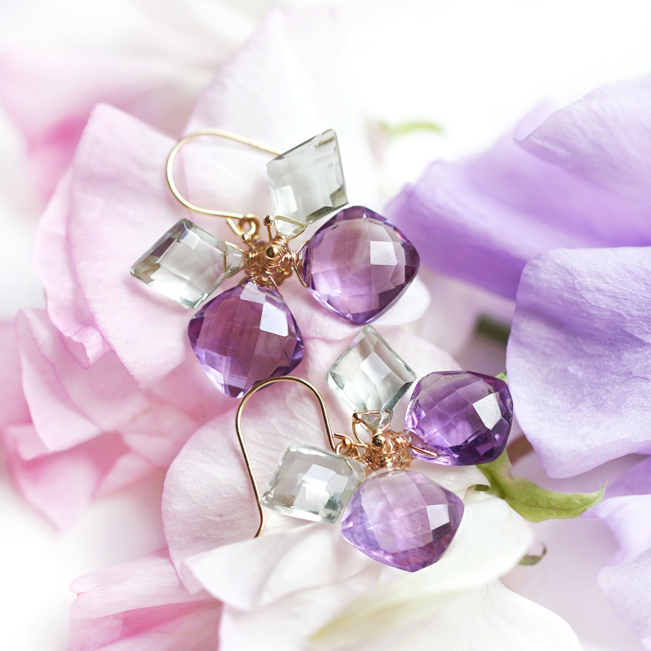 K10・2種のアメジストによる蝶のピアス ~Psyche | iichi ハンドメイド K10・2種のアメジストによる蝶のピアス ~Psyche | iichi ハンドメイド