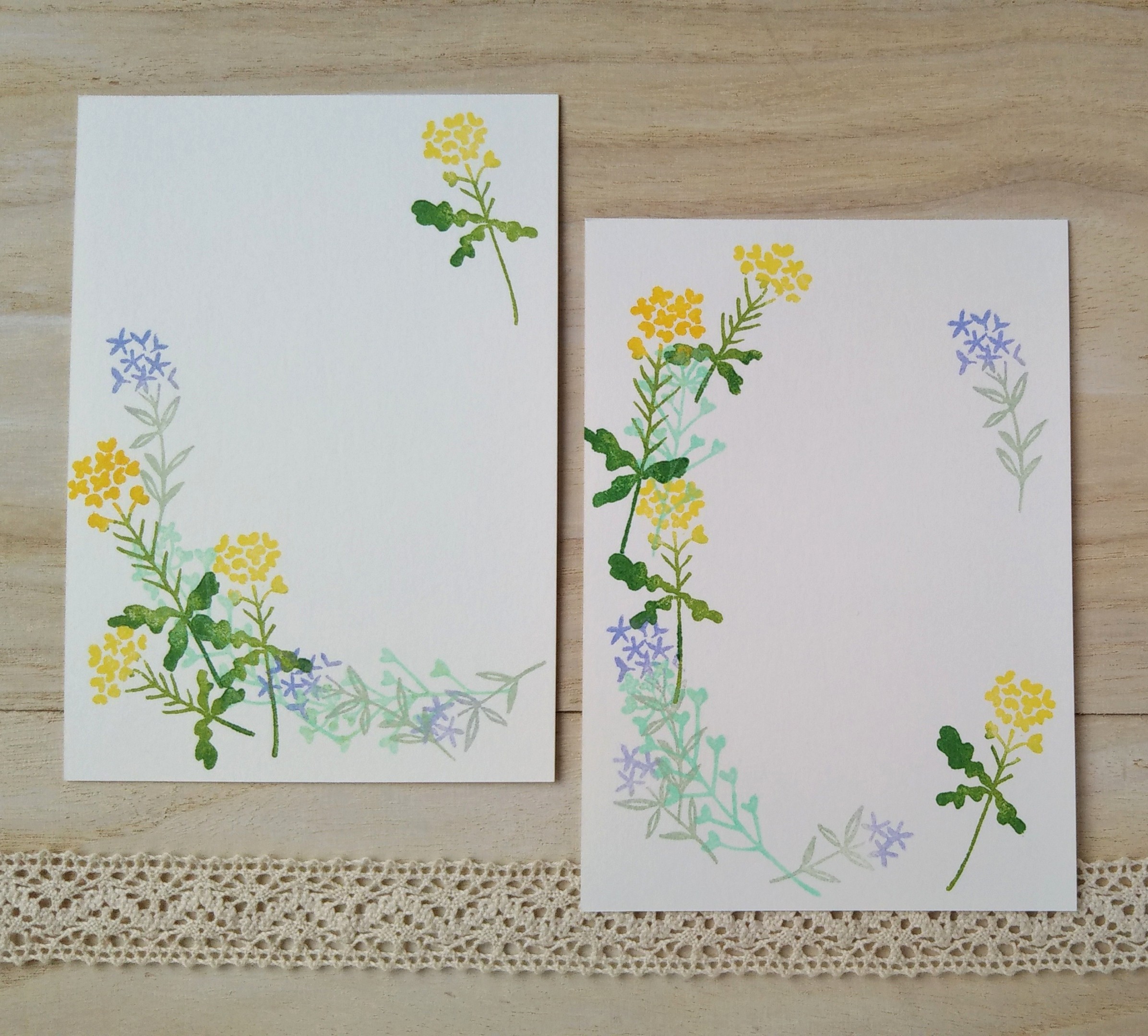 消しゴム版画 ポストカード 菜の花と春の草花 Iichi ハンドメイド クラフト作品 手仕事品の通販