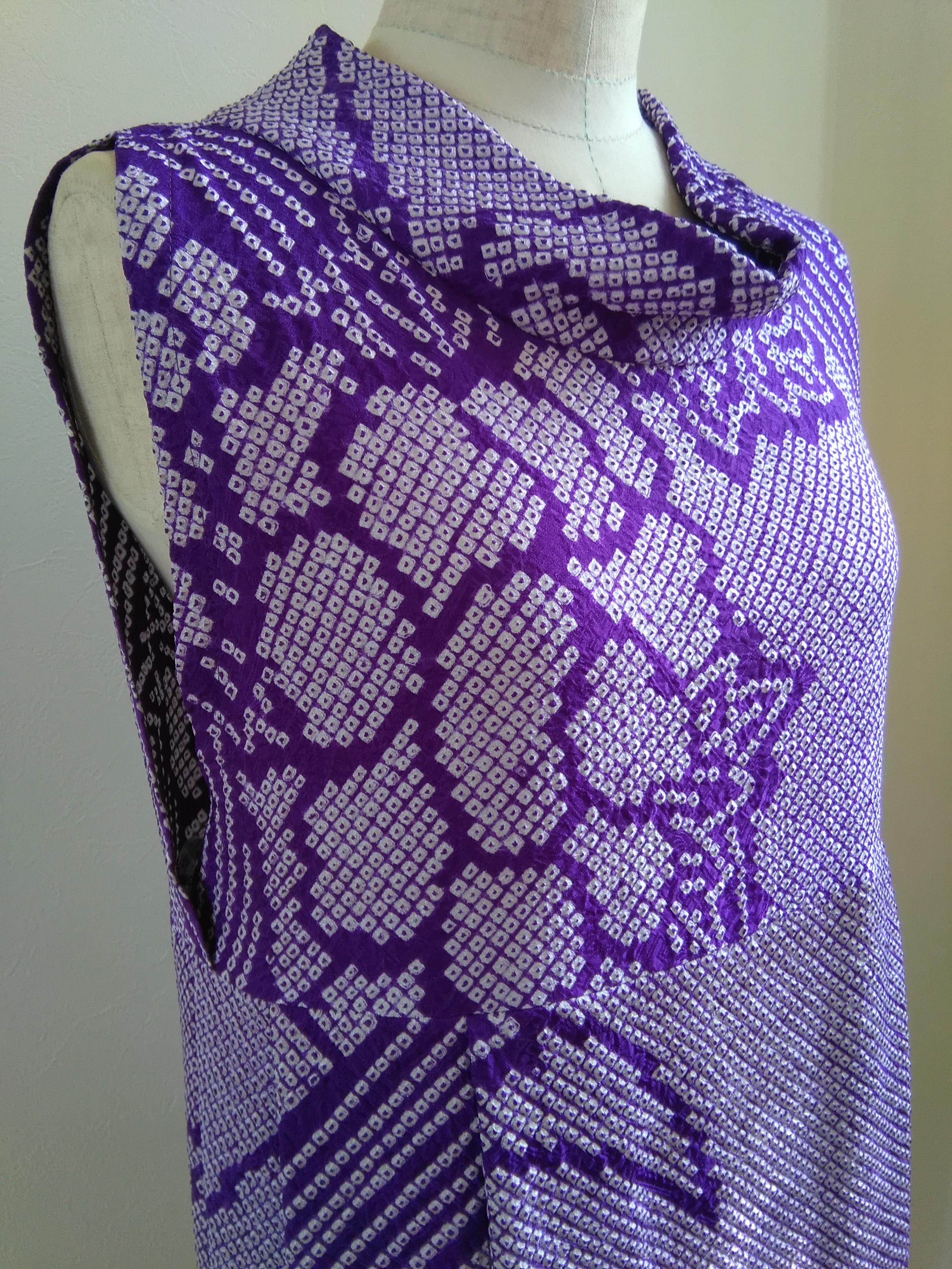 きものリメイク ワンピースドレス しぼり 紫 牡丹 Iichi ハンドメイド クラフト作品 手仕事品の通販