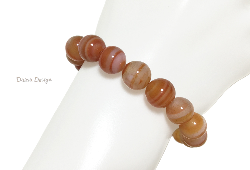 サードオニキス ブレスレット オレンジ 縞 8月誕生石 大粒 レア 天然石 ダイナ デザイン 10ミリ Iichi ハンドメイド クラフト作品 手仕事品の通販
