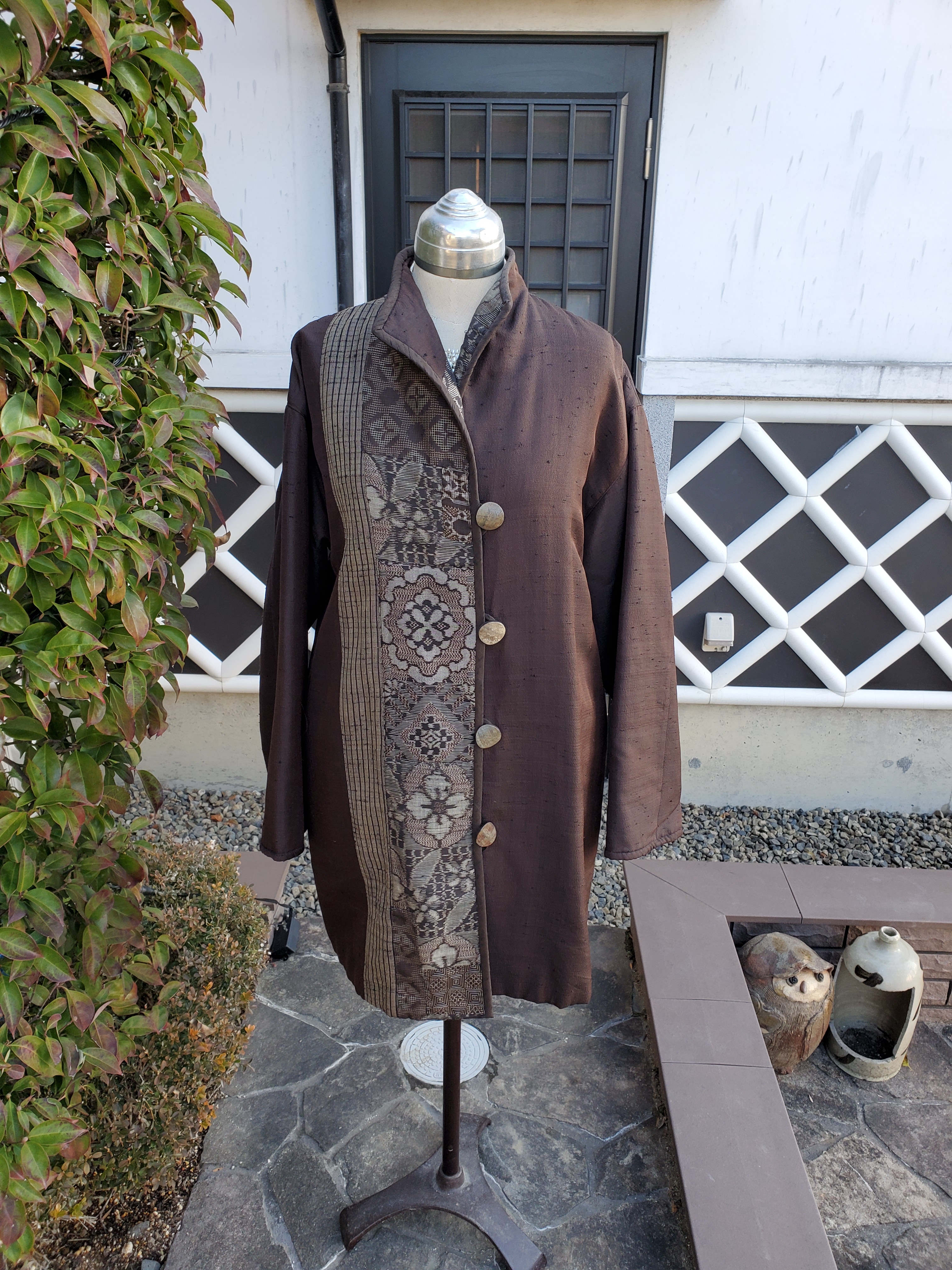 着物リメイク 大島紬と紬のパッチワークロングコート | www