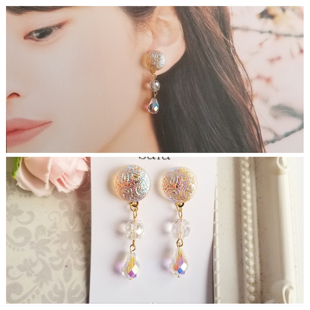 綺麗な輝き チェコガラスととティアドロップのピアス又はイヤリング Iichi ハンドメイド クラフト作品 手仕事品の通販