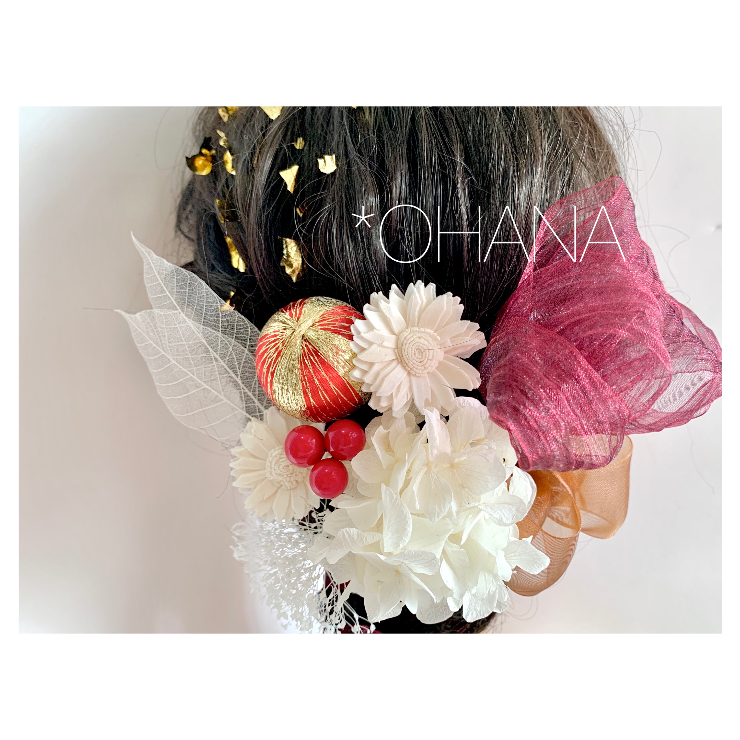 金箔付 ふんわりかわいいリボン ワインレッド 成人式 髪飾り 前撮り 振袖 卒業式 袴 ヘッドドレス Iichi ハンドメイド クラフト作品 手仕事品の通販